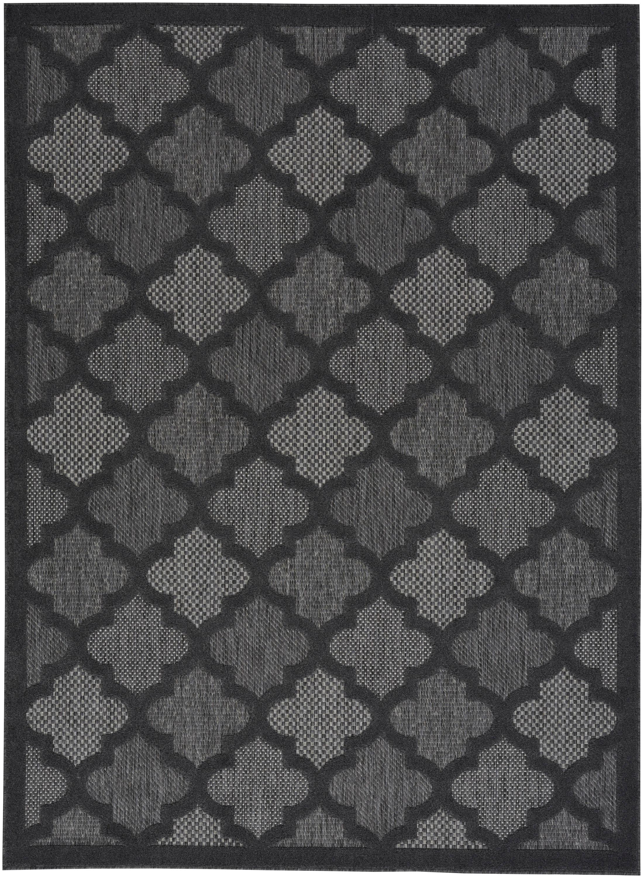 Nourison Easy Care Trellis Flatweave Indoor Outdoor Area Rug 5' x 7' Charcoal/Black