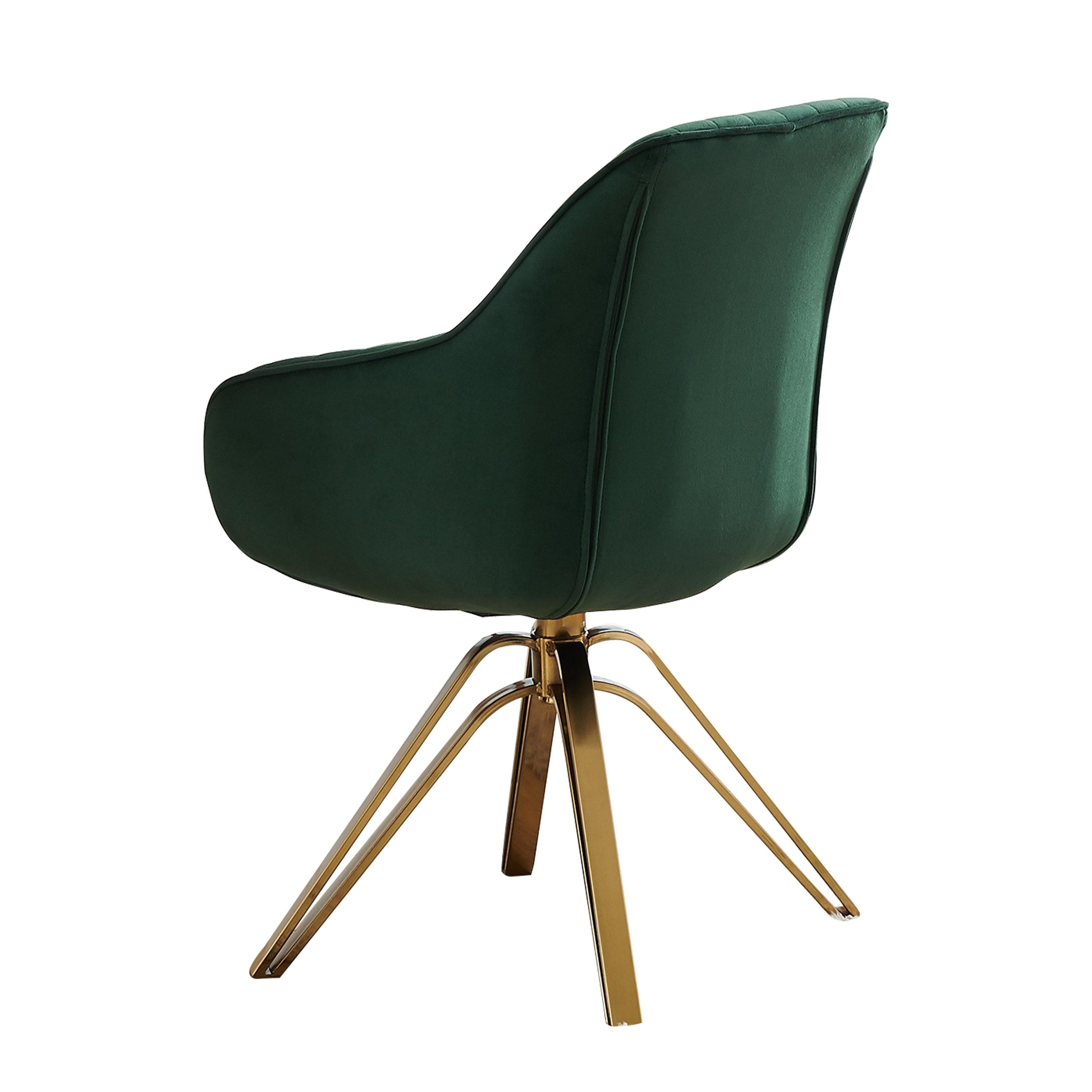 23 in. Green Velvet & Gold Swivel Arm Chair