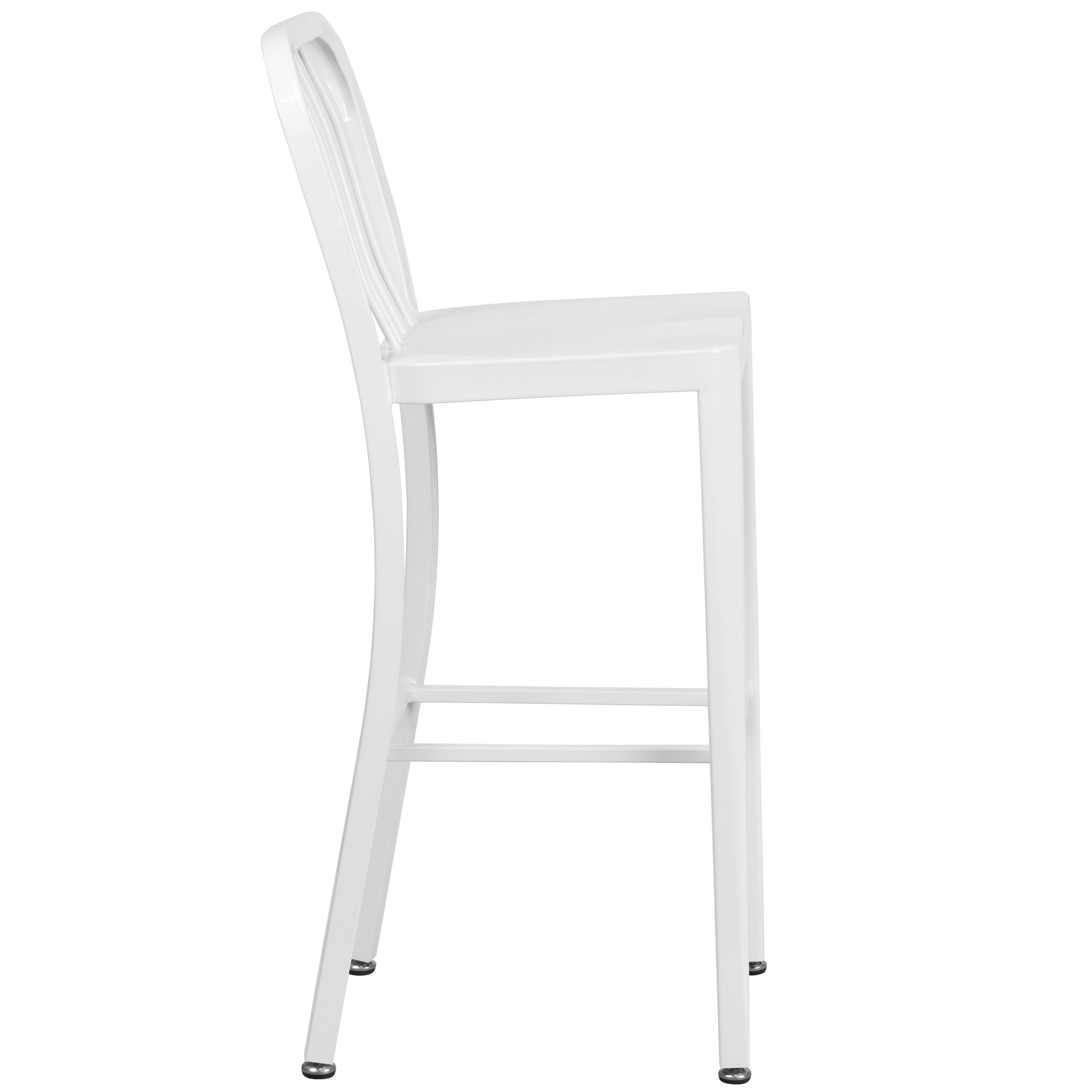 Flash Furniture Commercial Grade 30" High White Metal Indoor-Outdoor Barstool with Vertical Slat Back