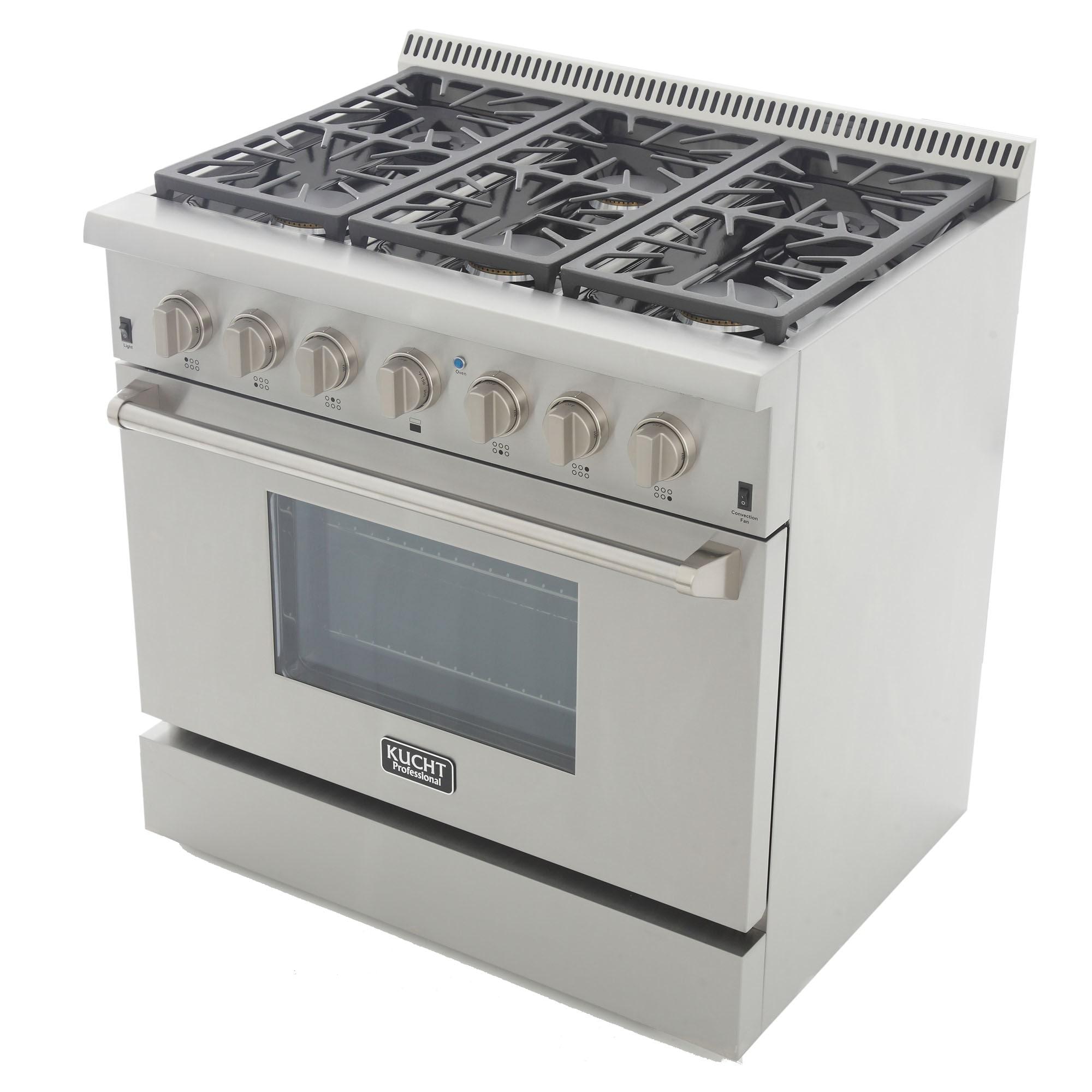 KUCHT Professional 36 in. 5.2 cu. ft. Dual Fuel Range for Natural Gas with Sealed Burners and Convection Oven in Stainless Steel with Classic Silver Knobs