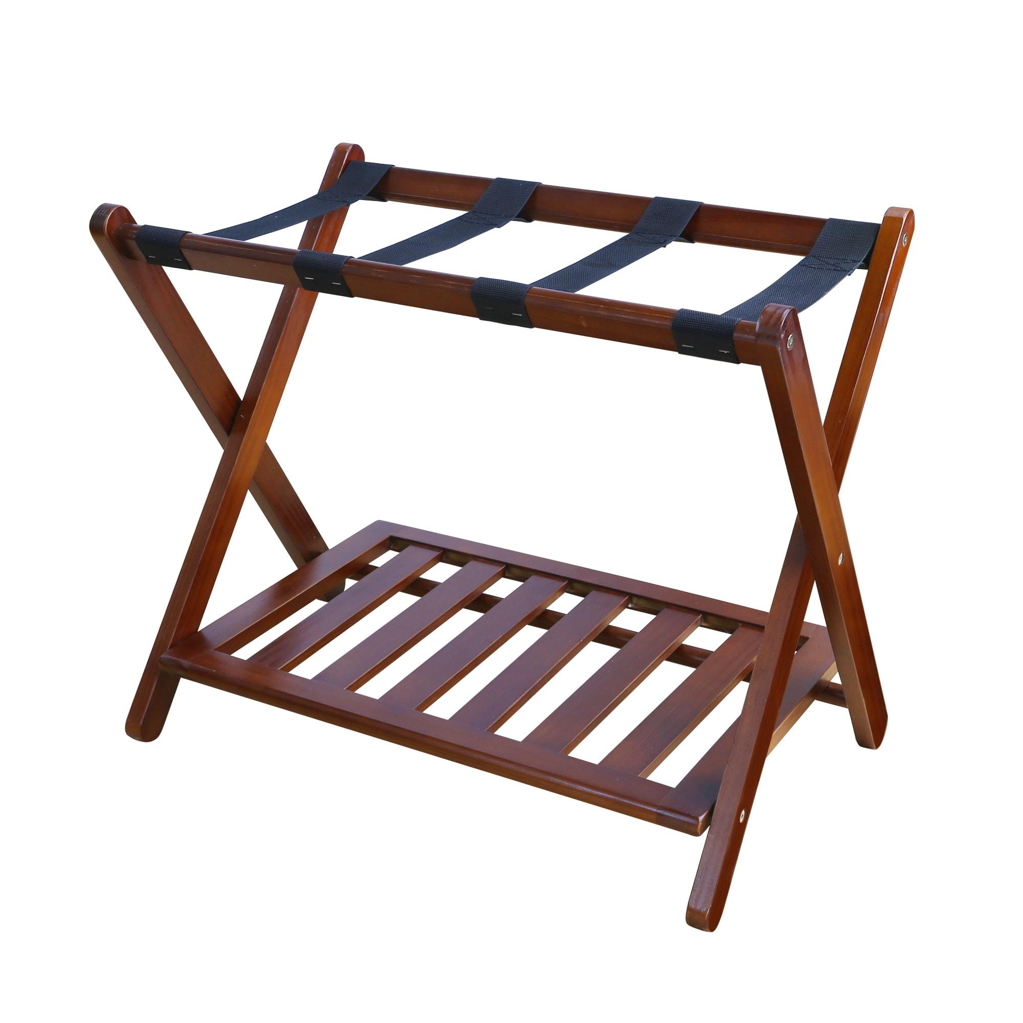 Casual Home Luggage Rack with Shelf-Walnut