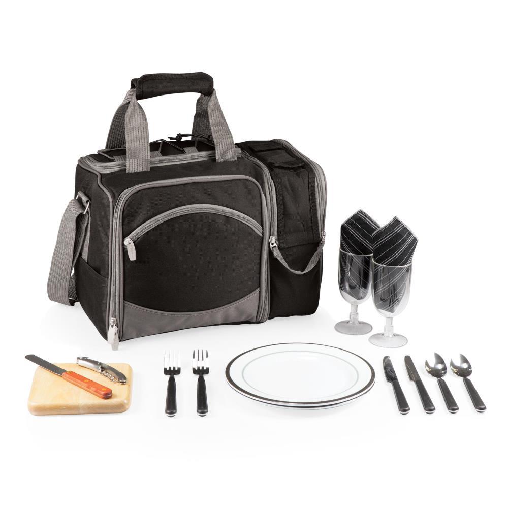 Black and Gray Insulated Picnic Tote with Picnic Set