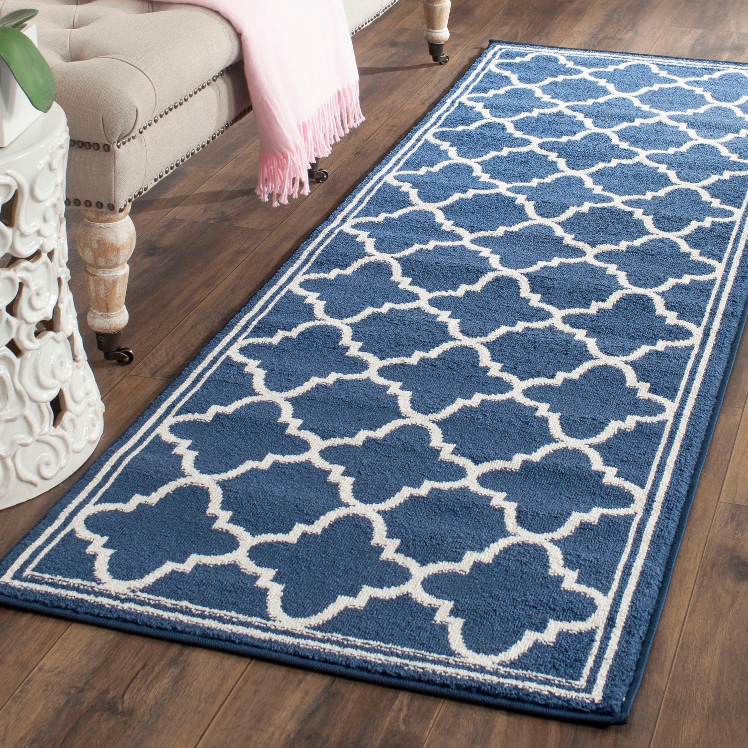 Amherst AMT422 Power Loomed Indoor Runner Rug - Navy/Beige - 2'3"x7' - Safavieh