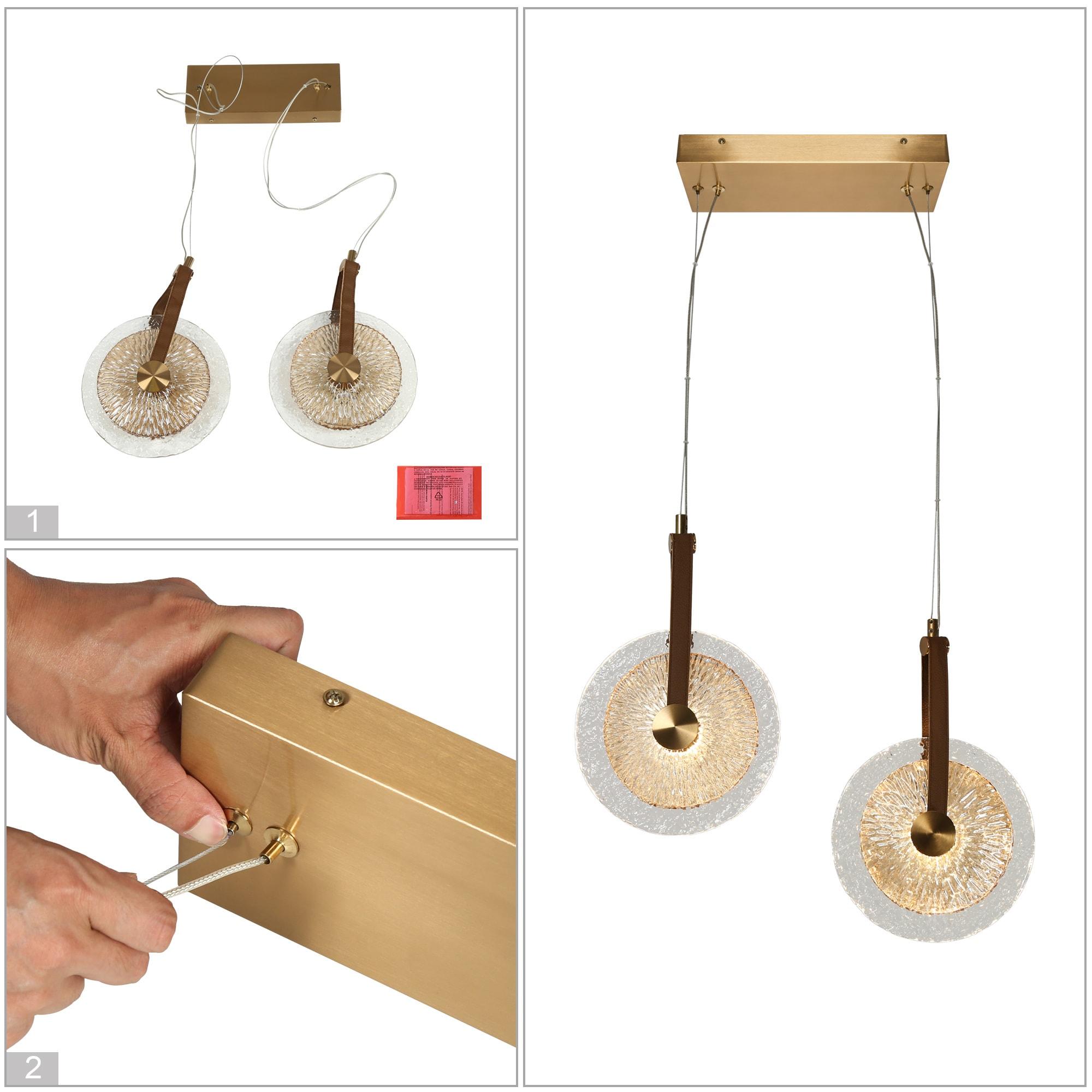 LNC Modern Gold LED 2-Light Chandelier Art Disc Design Pendant Lights for Kitchen Island Foyer