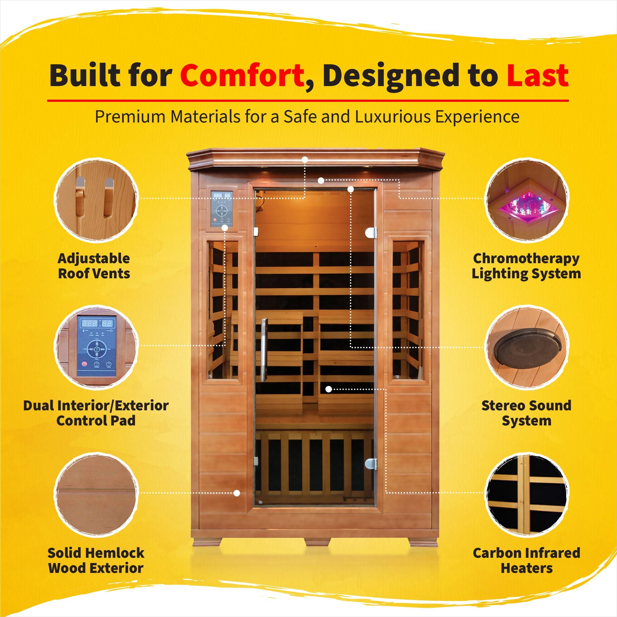 Heatwave 2-Person Hemlock Premium Infrared Sauna with 6 Carbon Heaters