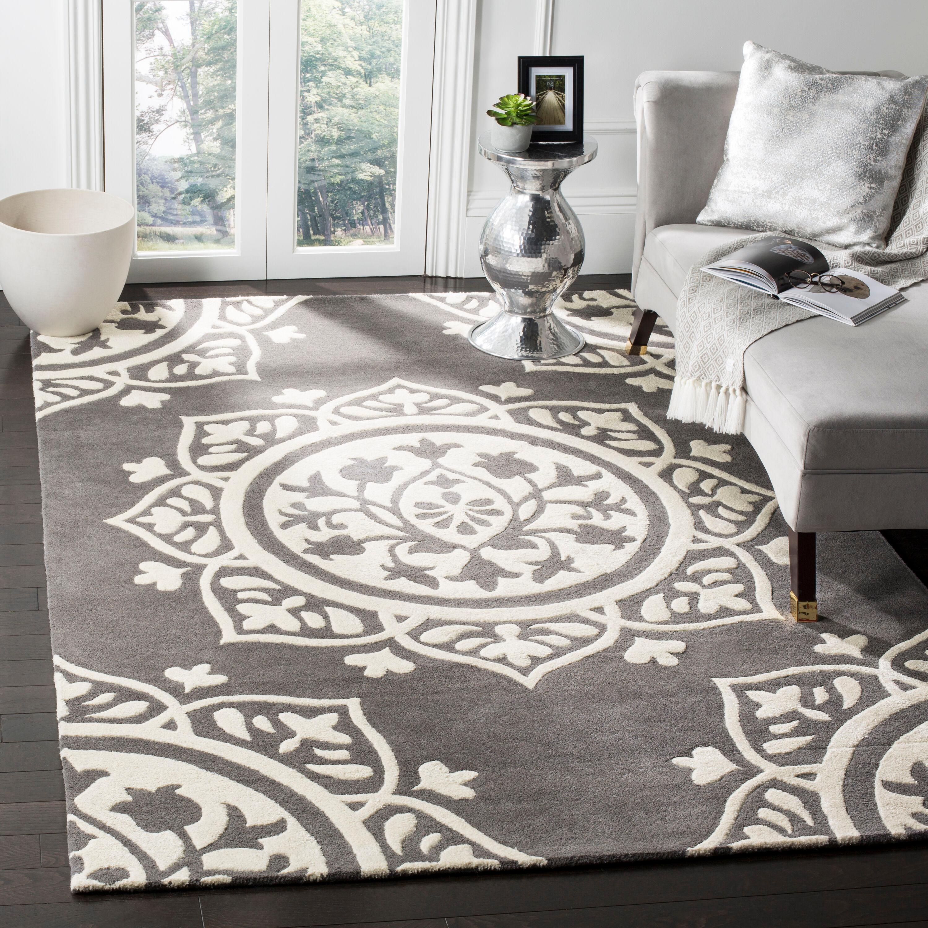 Bella BEL136 Hand Tufted Indoor Area Rug - Dark Grey/Ivory - 6'x9' - Safavieh