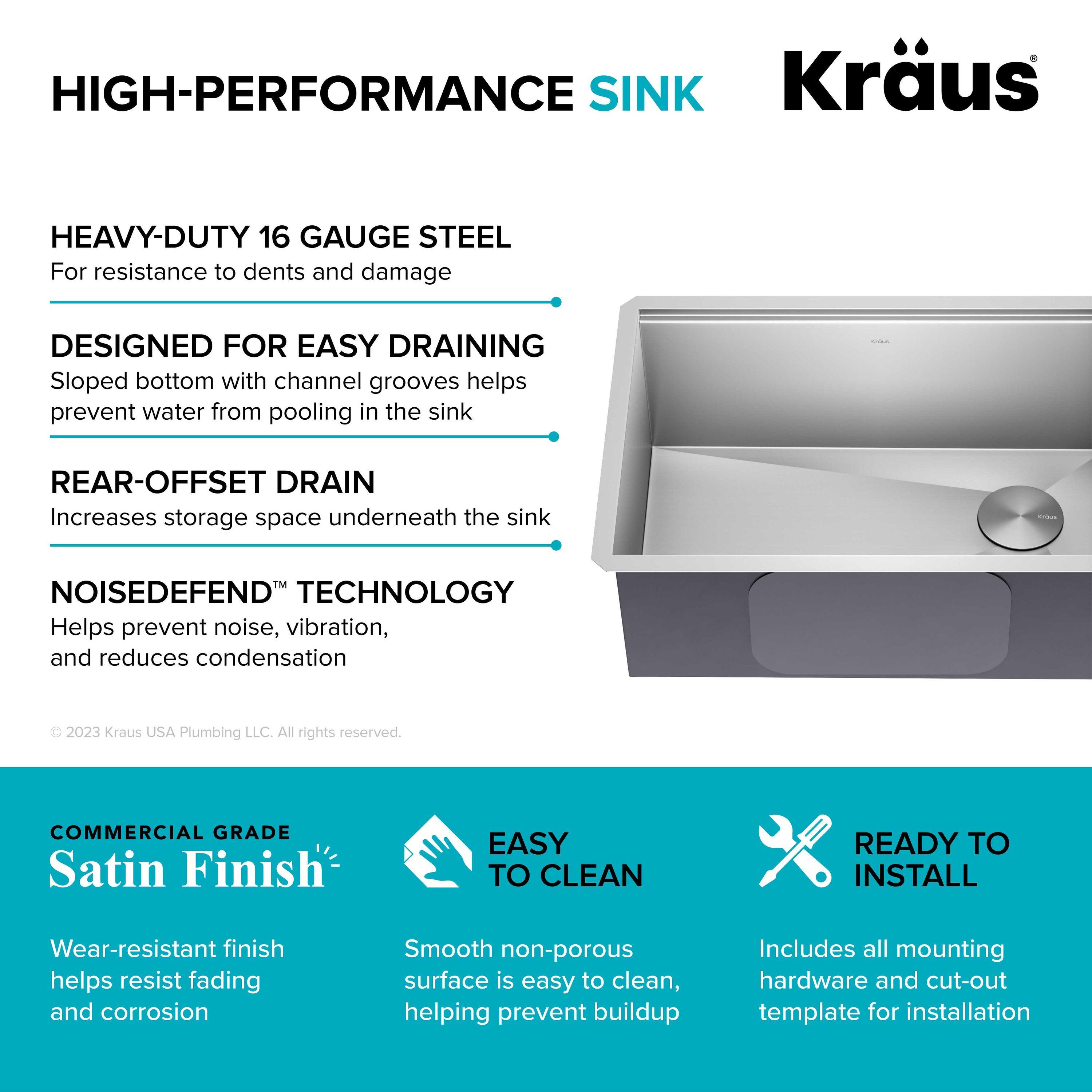 KRAUS Kore™ Workstation 27-inch L Undermount 16 Gauge Single Bowl Stainless Steel Kitchen Sink with Accessories