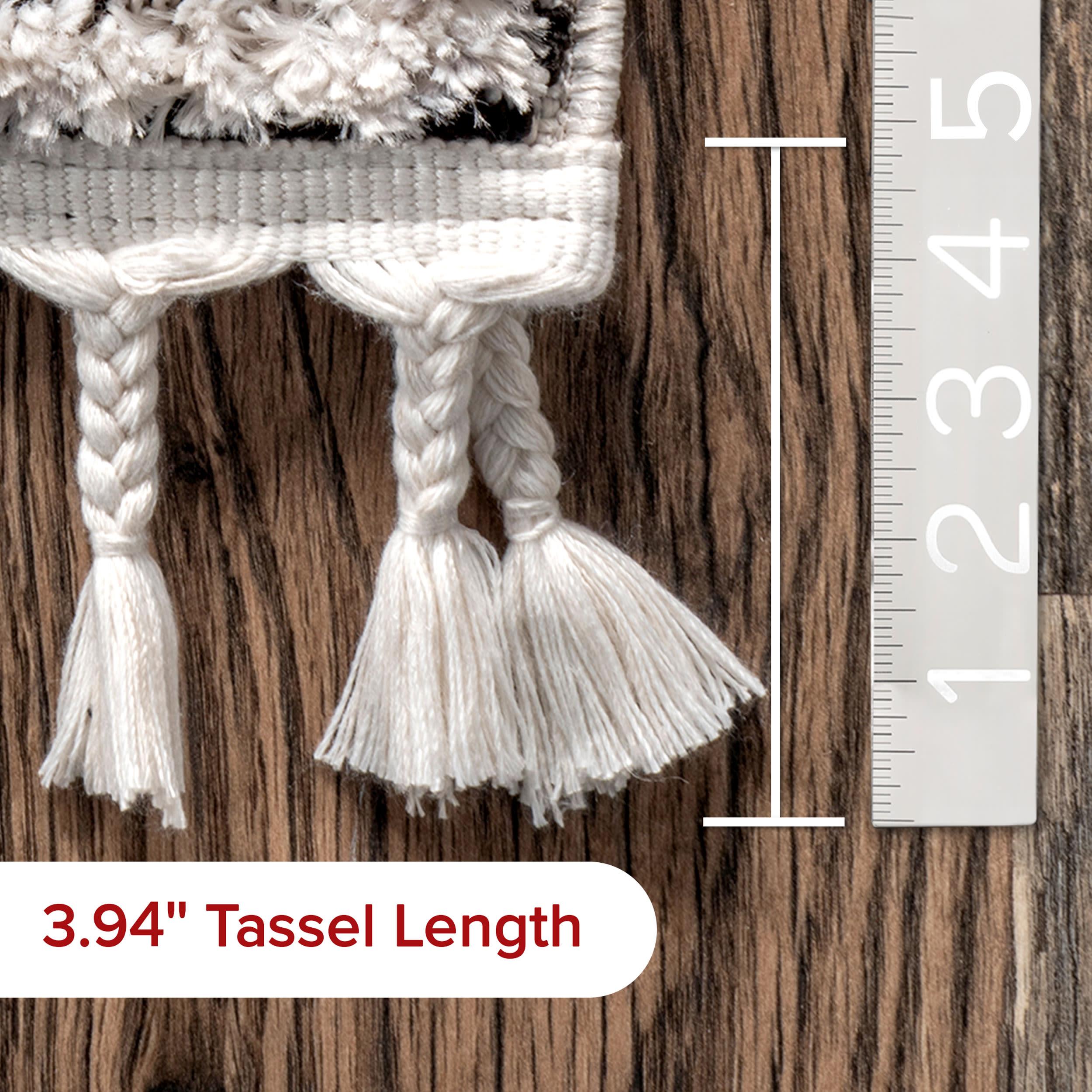 Nuloom 4x6 Ansley Moroccan Tassel Indoor Area Rug, Grey, High-Low Textured Bohemian Design, Plush High Pile, Stain Resistant, Bedroom, Living Room