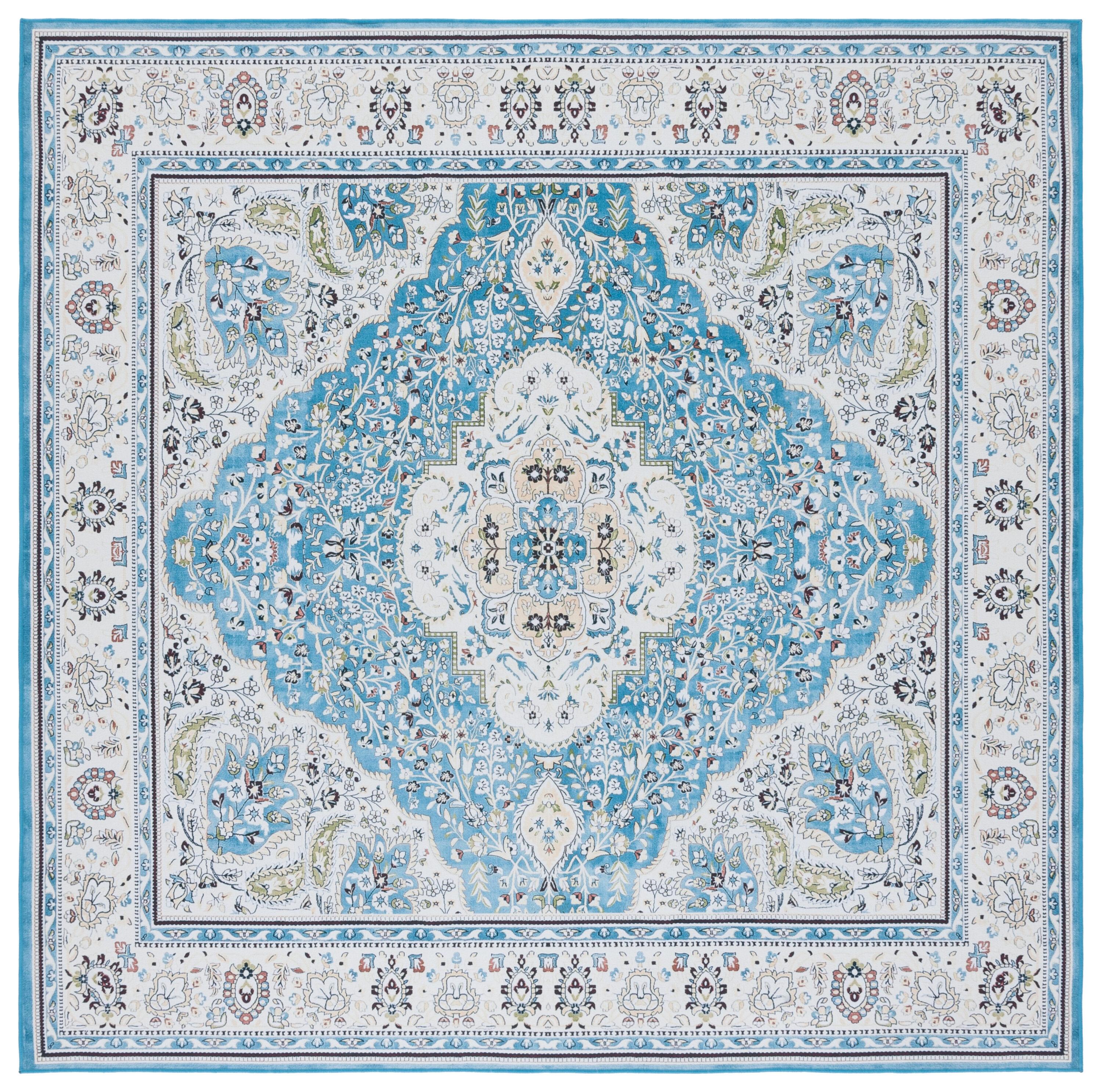 Tucson TSN136 Power Loomed Machine Washable Area Rug - Turquoise/Beige - 6'x6' - Safavieh.