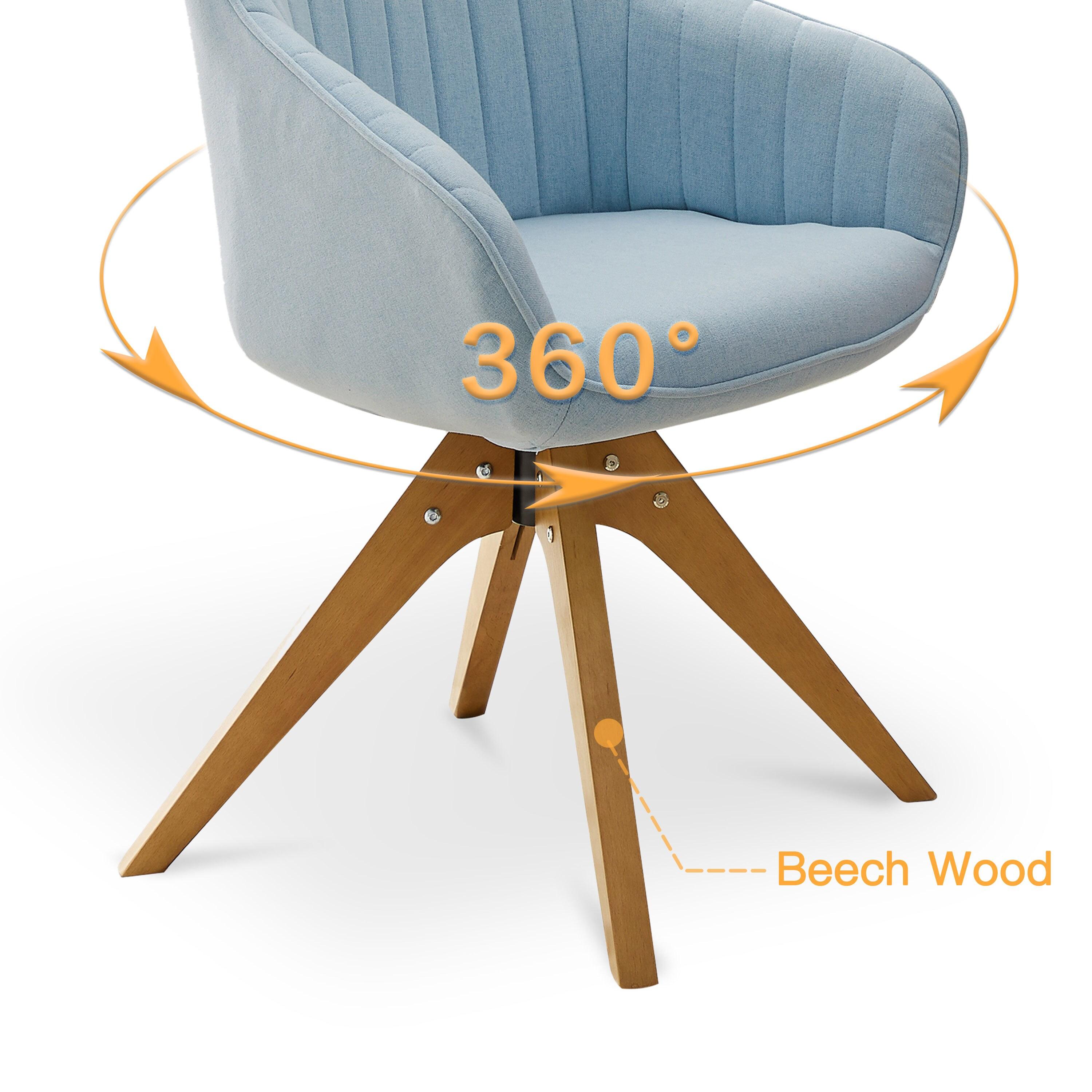 Art Leon Mid Century Accent Chair Fabric Swivel Beech Wood Legs, Light Blue