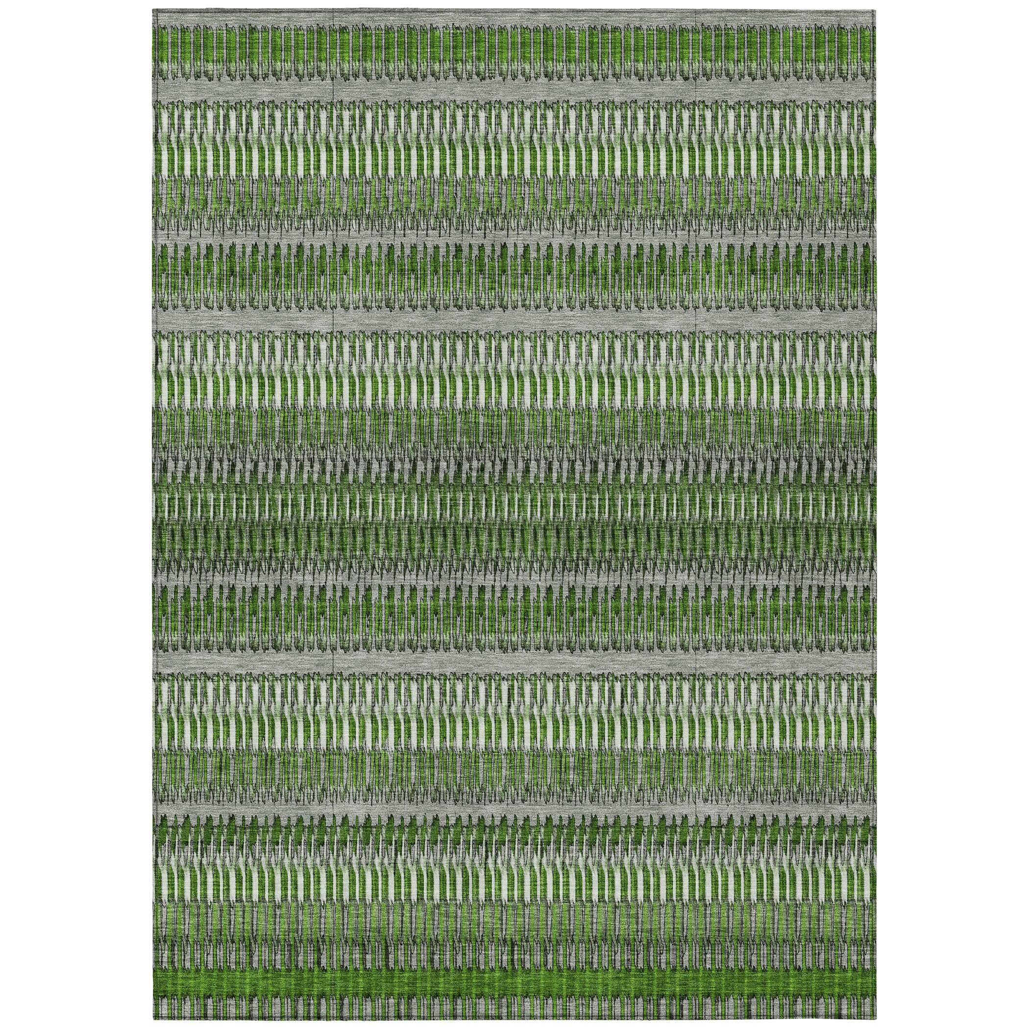 Green and Gray Striped 10' x 14' Synthetic Indoor Outdoor Rug