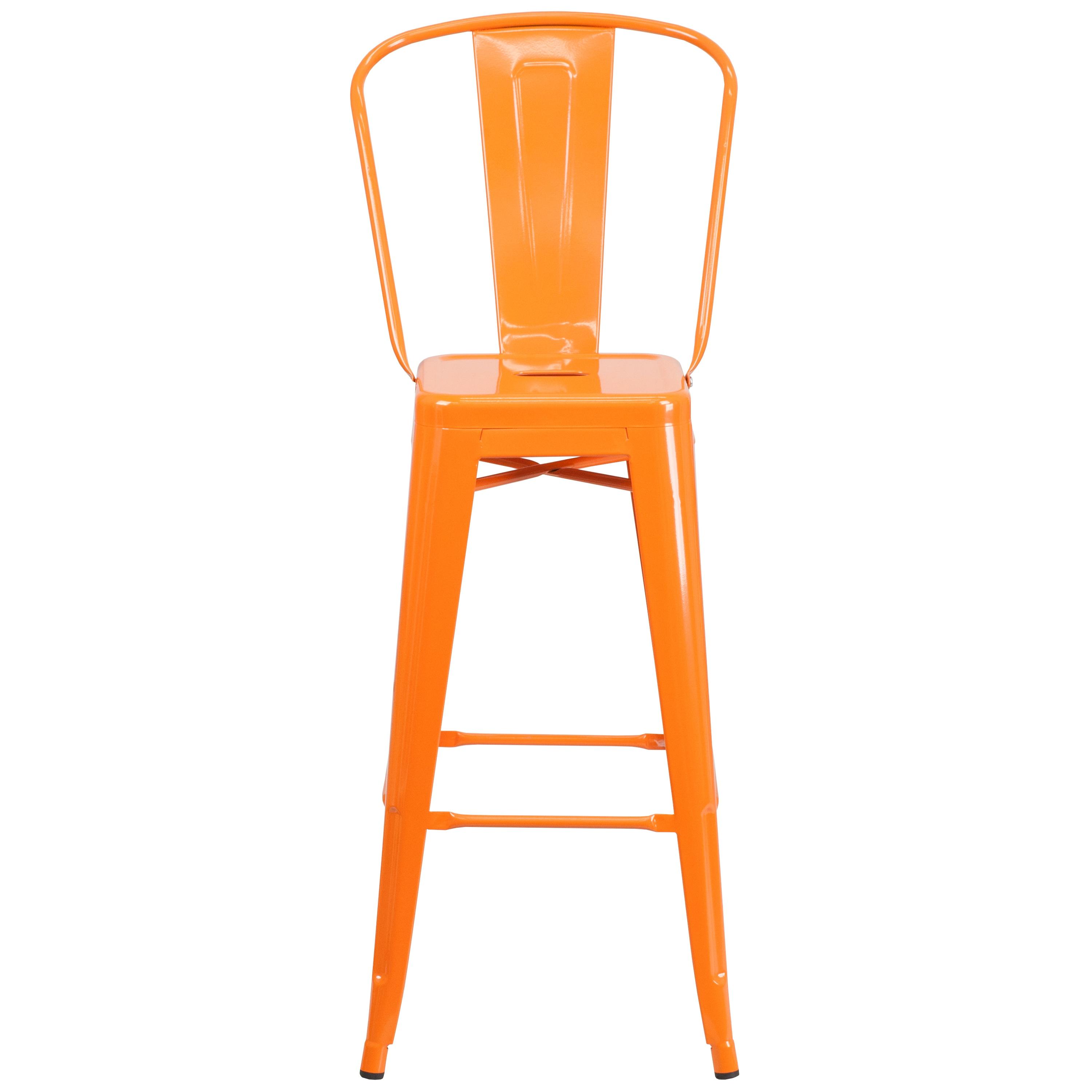 Flash Furniture Commercial Grade 30" High Orange Metal Indoor-Outdoor Barstool with Removable Back