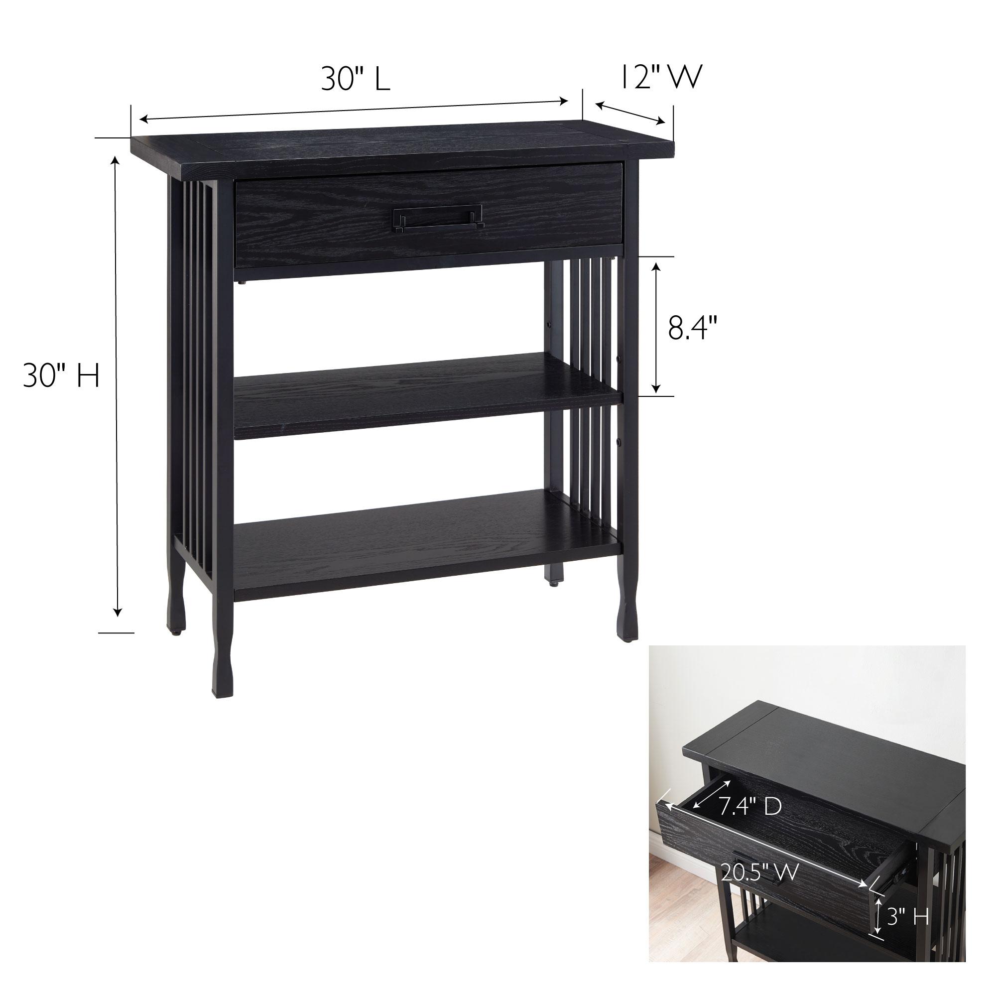 Leick Home 11261-BK Ironcraft Rustic Foyer Bookcase with Drawer Storage in Black Wash