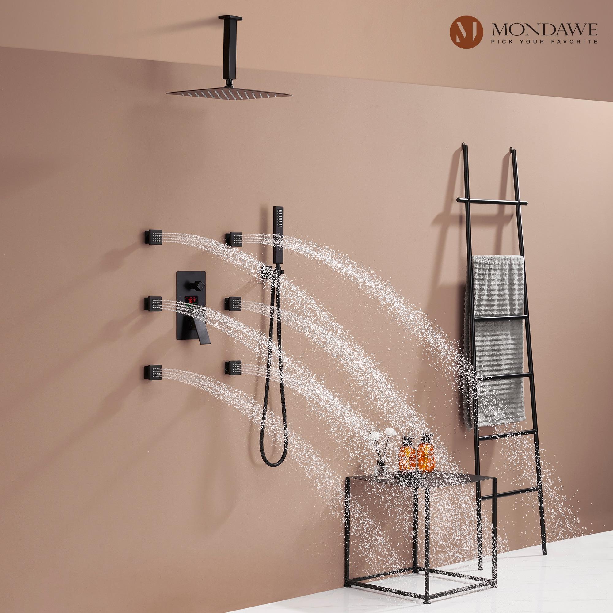 mondawe Herathena Wall Mounted Luxury Shower System with Digital Display (Rough-in Valve Included) WF6025BI-12BL
