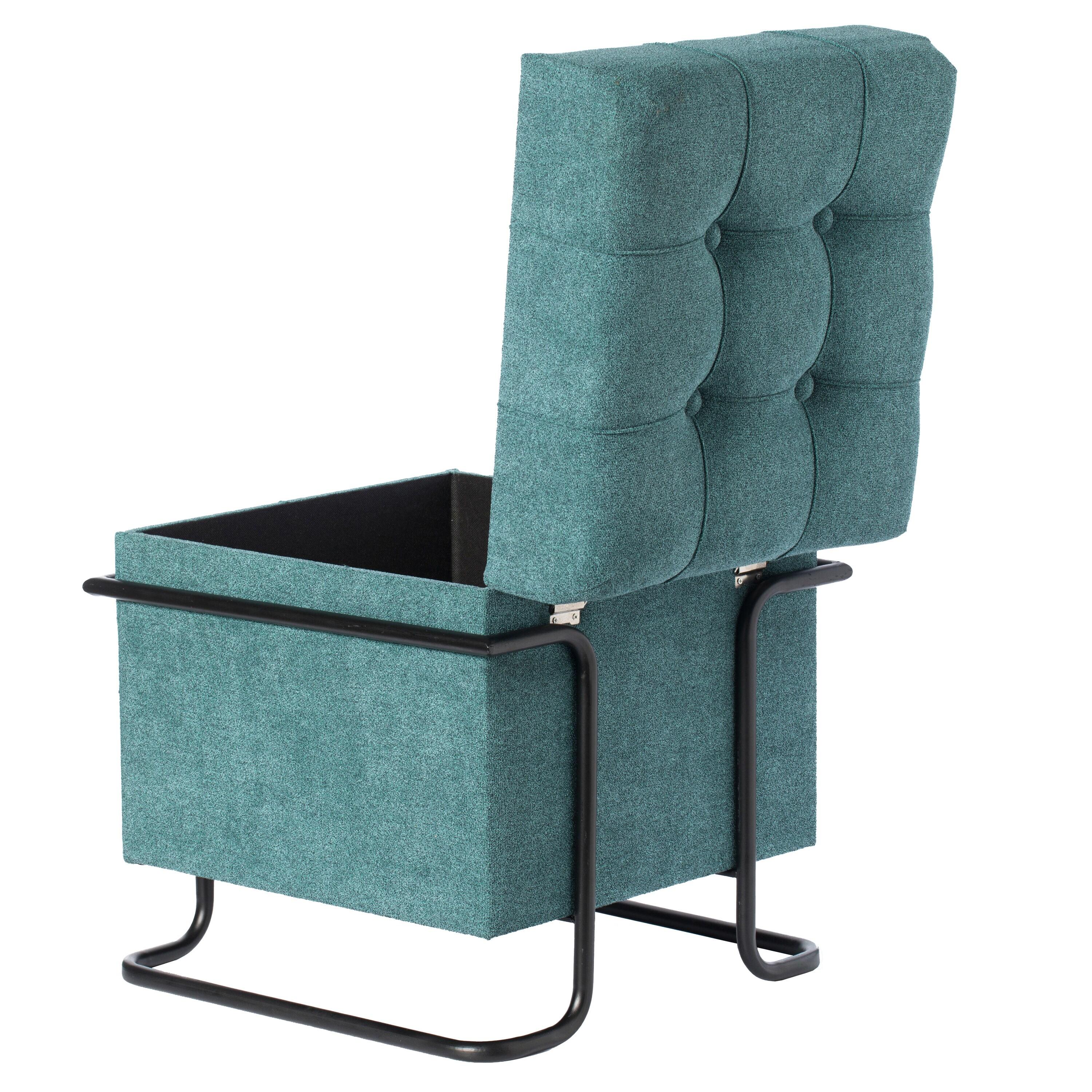 Fabulaxe Square Fabric Storage Ottoman with Black Metal Frame, Blue