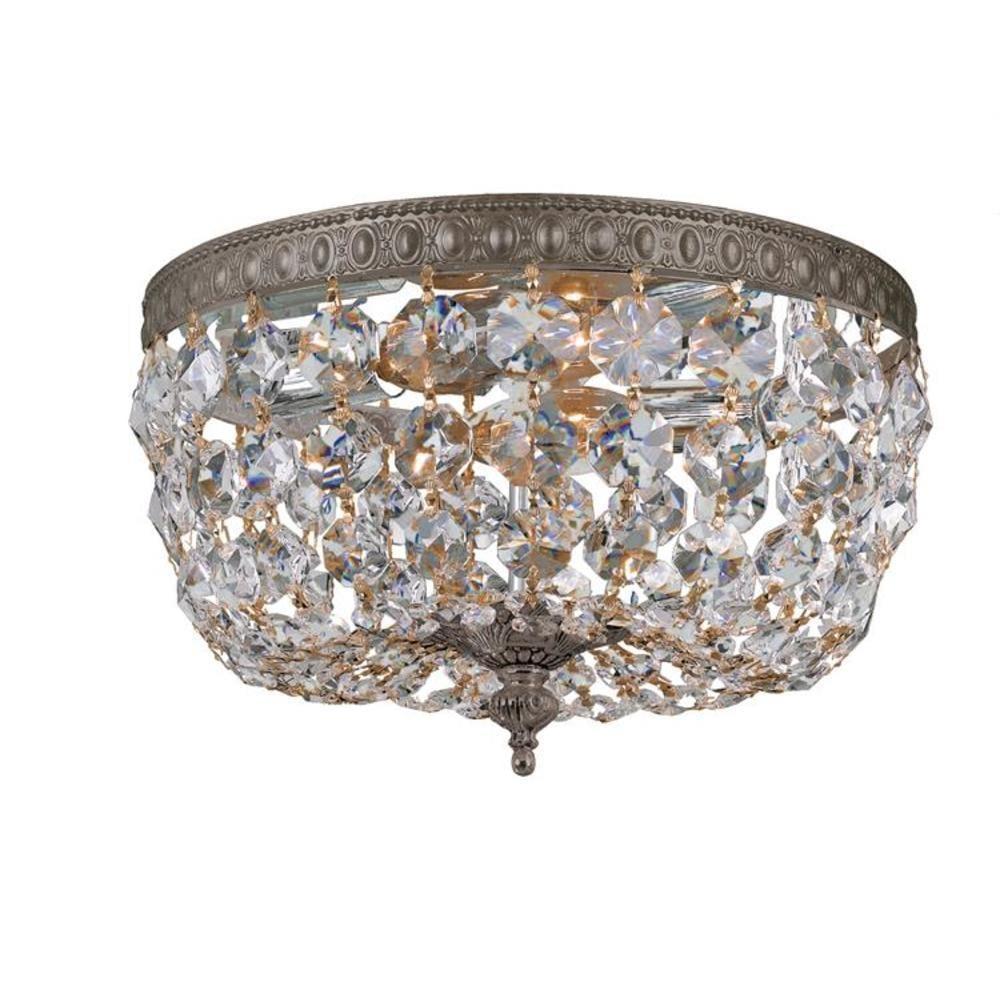 English Bronze Flush Mount with Clear Italian Crystals
