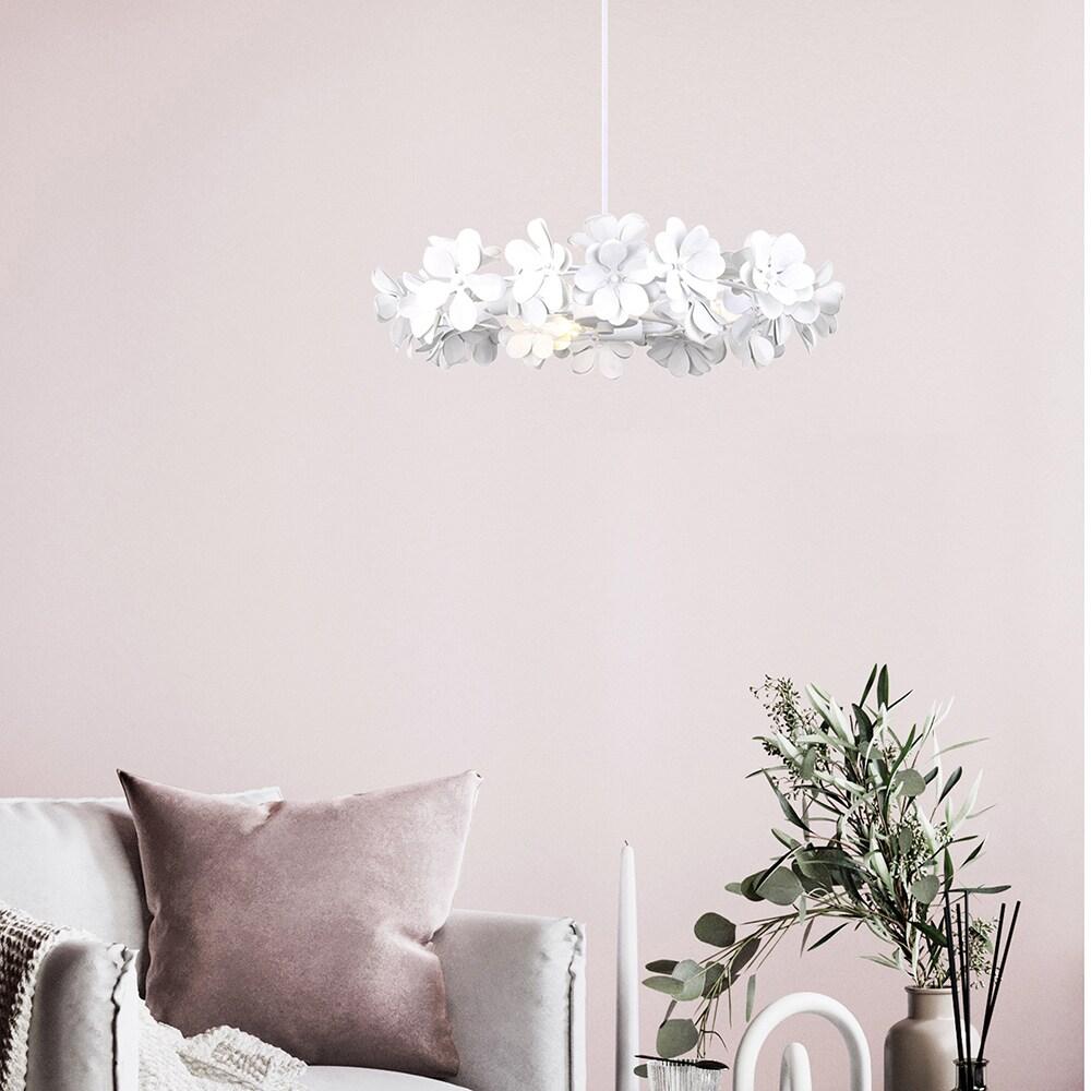 Cassia White Floral Drum 3-Light Chandelier