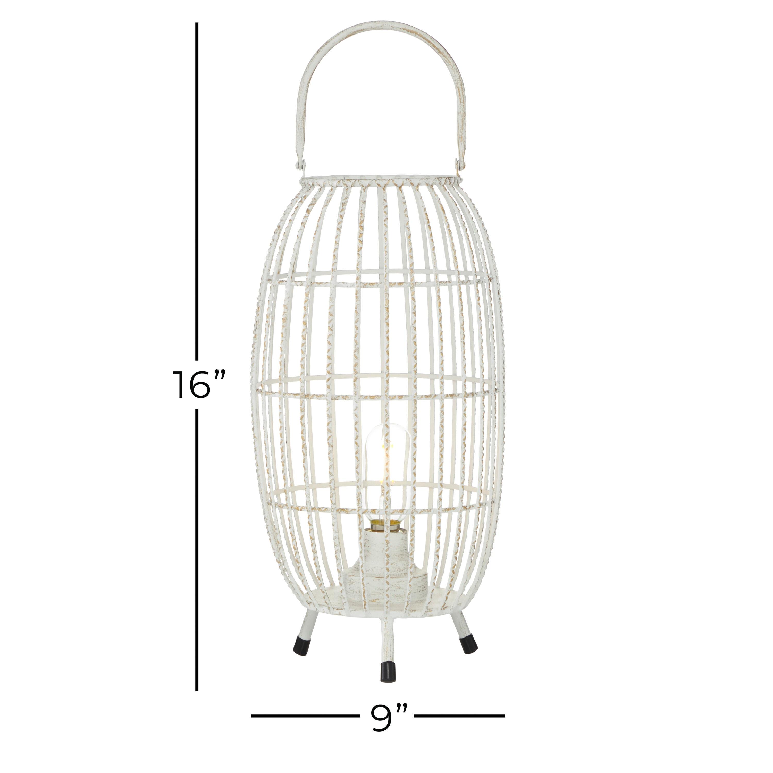16" x 8.5" Oval Modern Metal Caged Candle Holder with Led Light Bulb Center White - Olivia & May