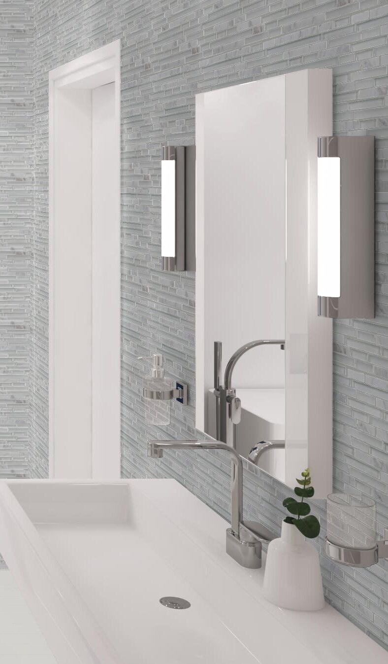 Bravio Glass and Natural Stone Linear Mosaic Kitchen Backsplash, Bathroom, Shower, Pool, Wall and Floor Tile