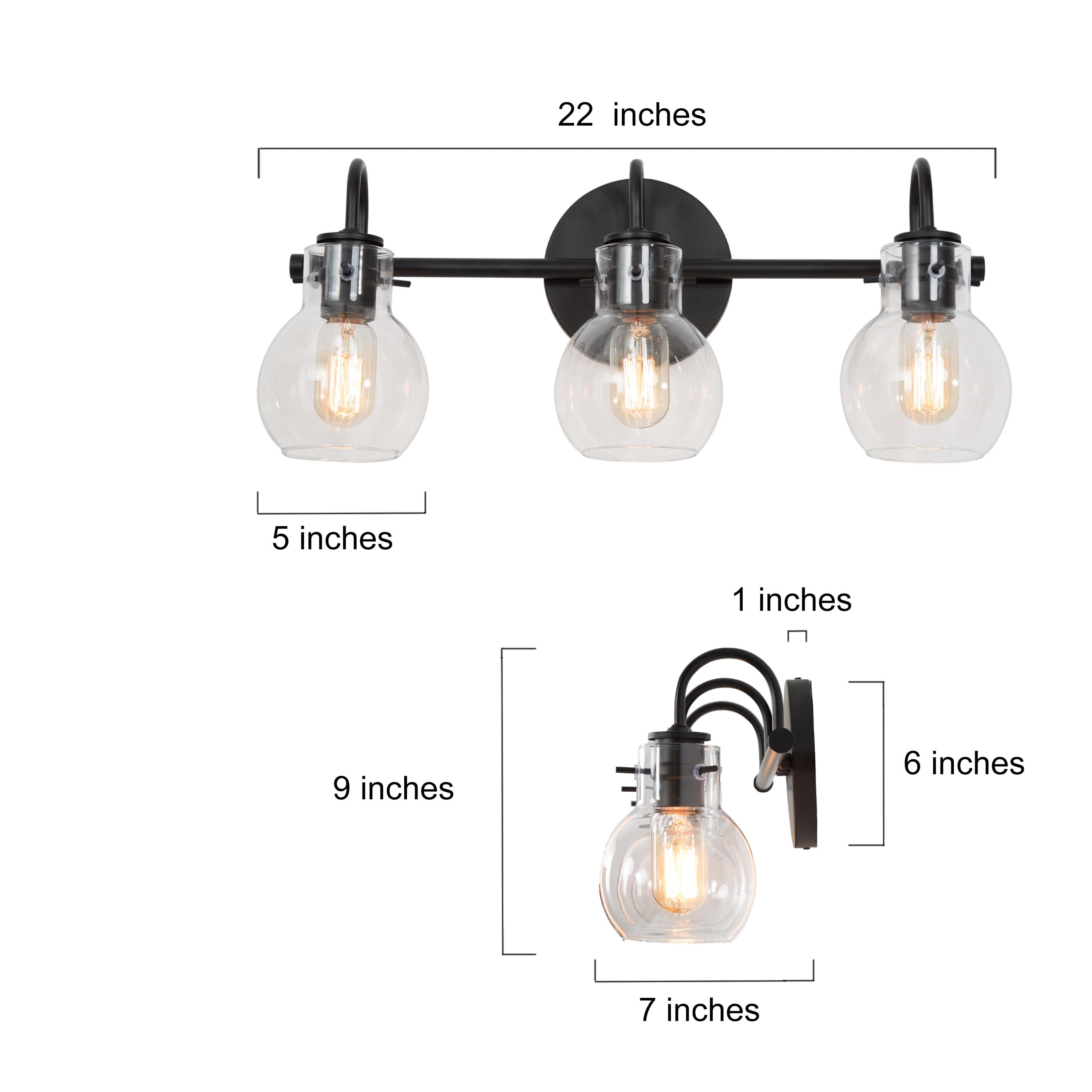 Charm 22-Inch Matte Black LED Vanity Light with Clear Glass Shades