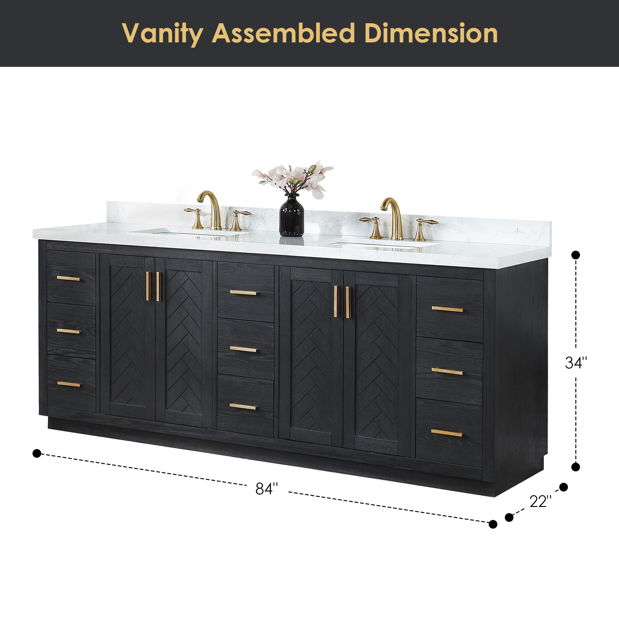 Altair Gazsi Wood Vanity with Composite Stone Top, 84" Black Oak, No Mirror