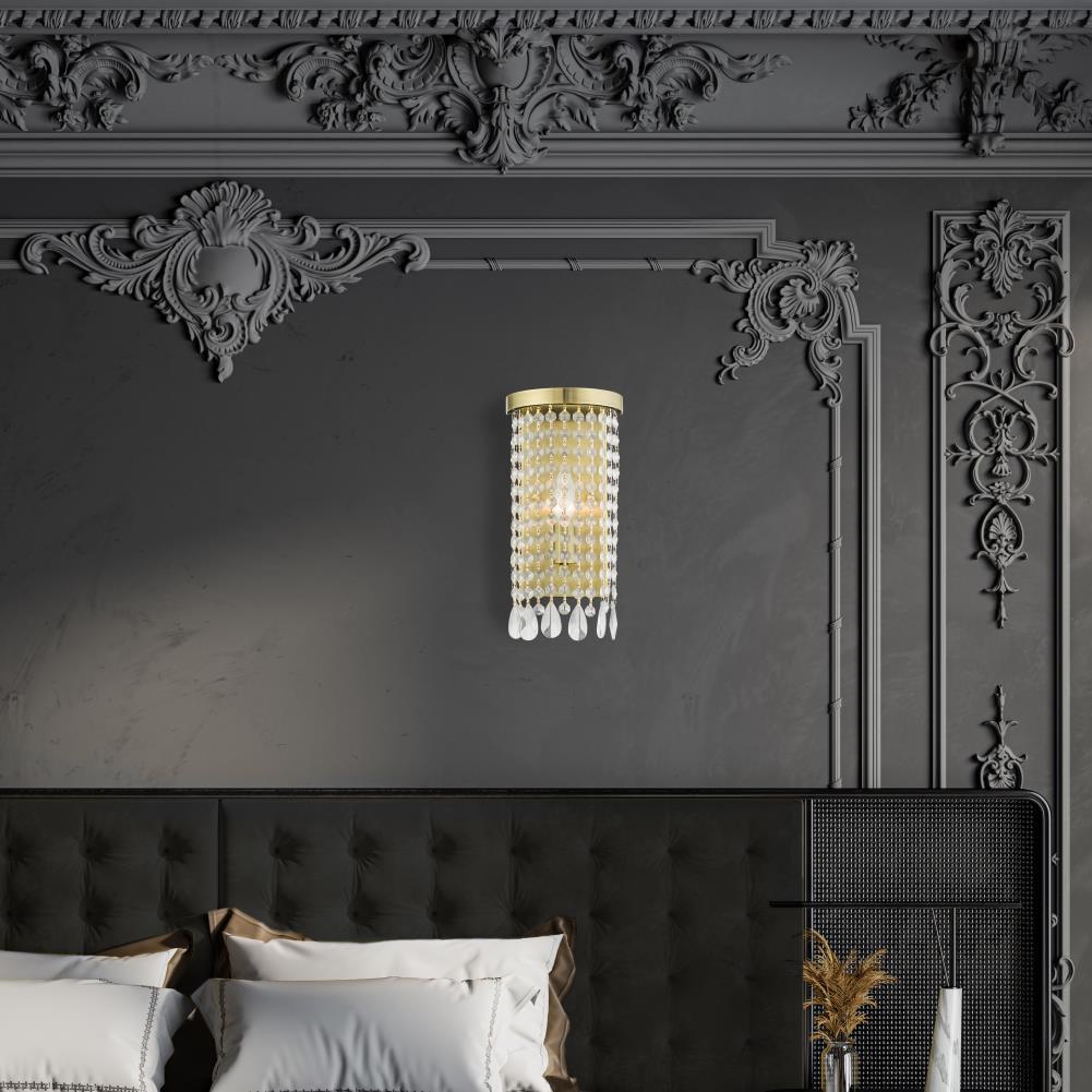 Elegant Antique Brass Dimmable Wall Sconce with Crystal Shade