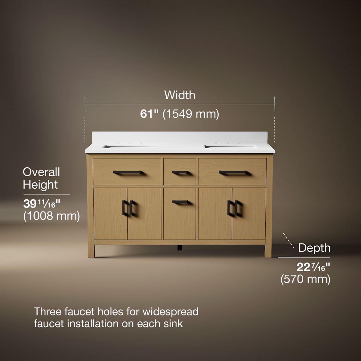 Kresla 60 In. Bathroom Vanity Cabinet With Sinks And Quartz Top
