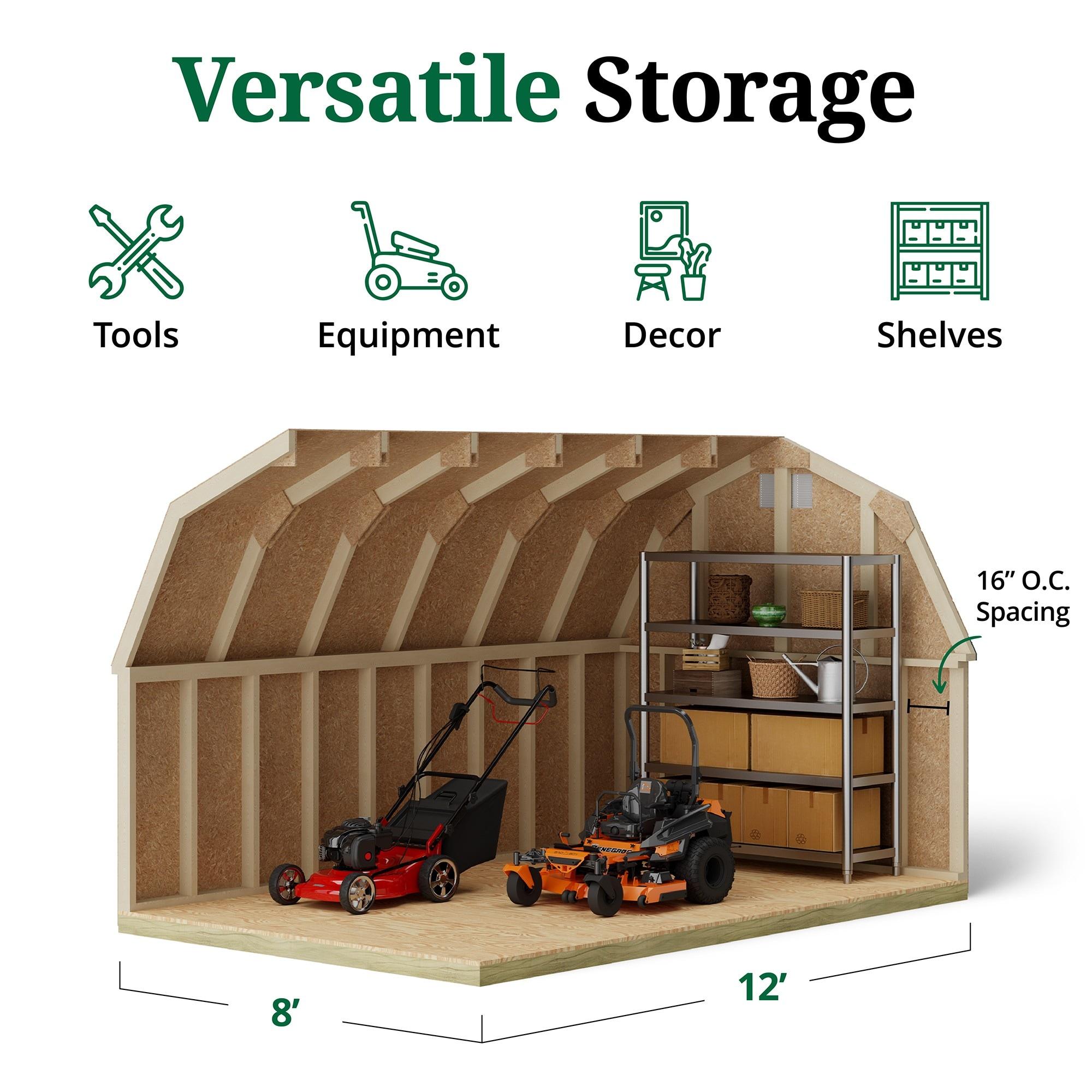 Little Cottage Co. 8x12 Classic Gambrel Barn with 4 ft. Sidewalls and Floor, Outdoor Wood Storage Shed Do-It-Yourself Precut Kit