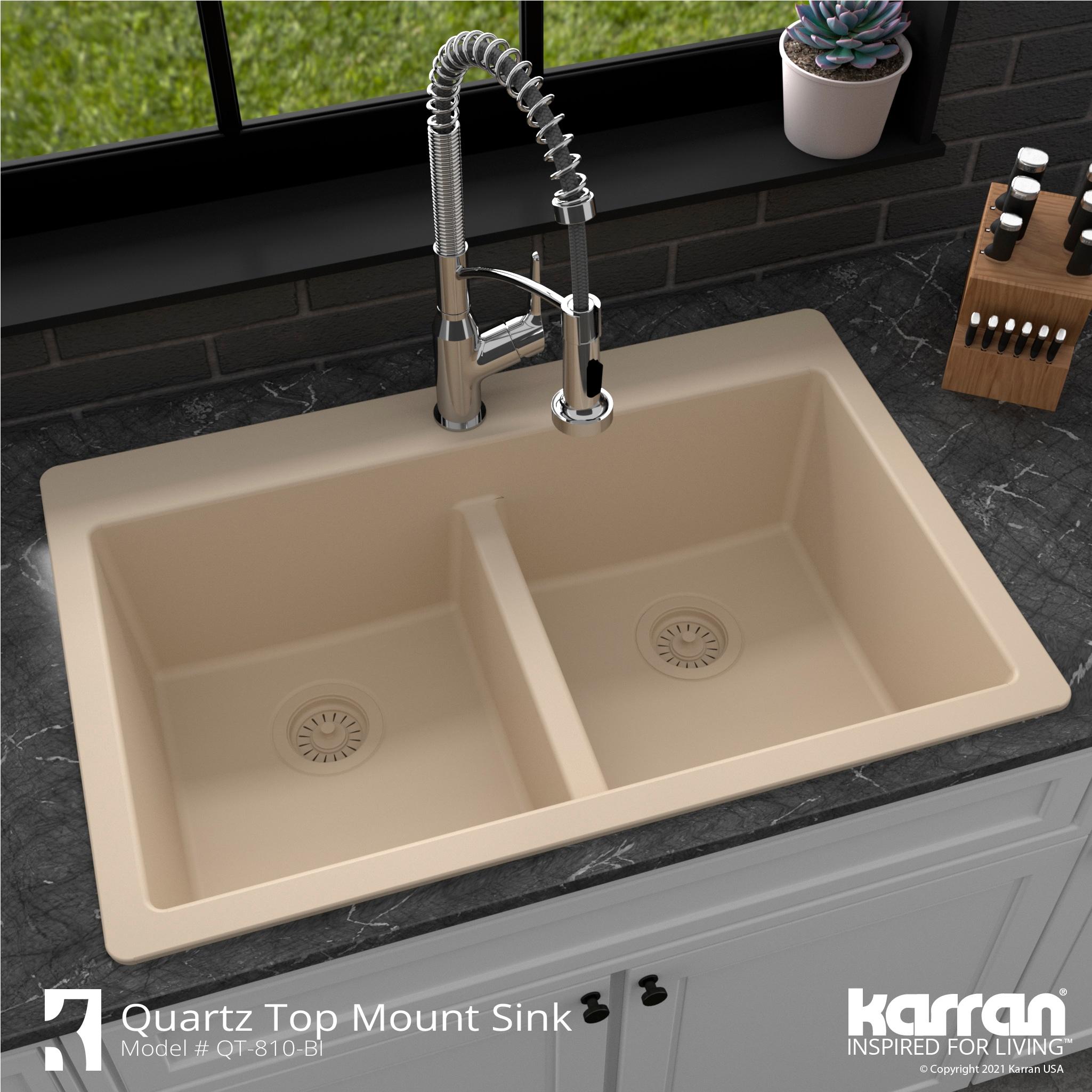 Karran Quartz 33'' X 22'' 50/50 Double Bowl Composite Drop-in Kitchen Sink