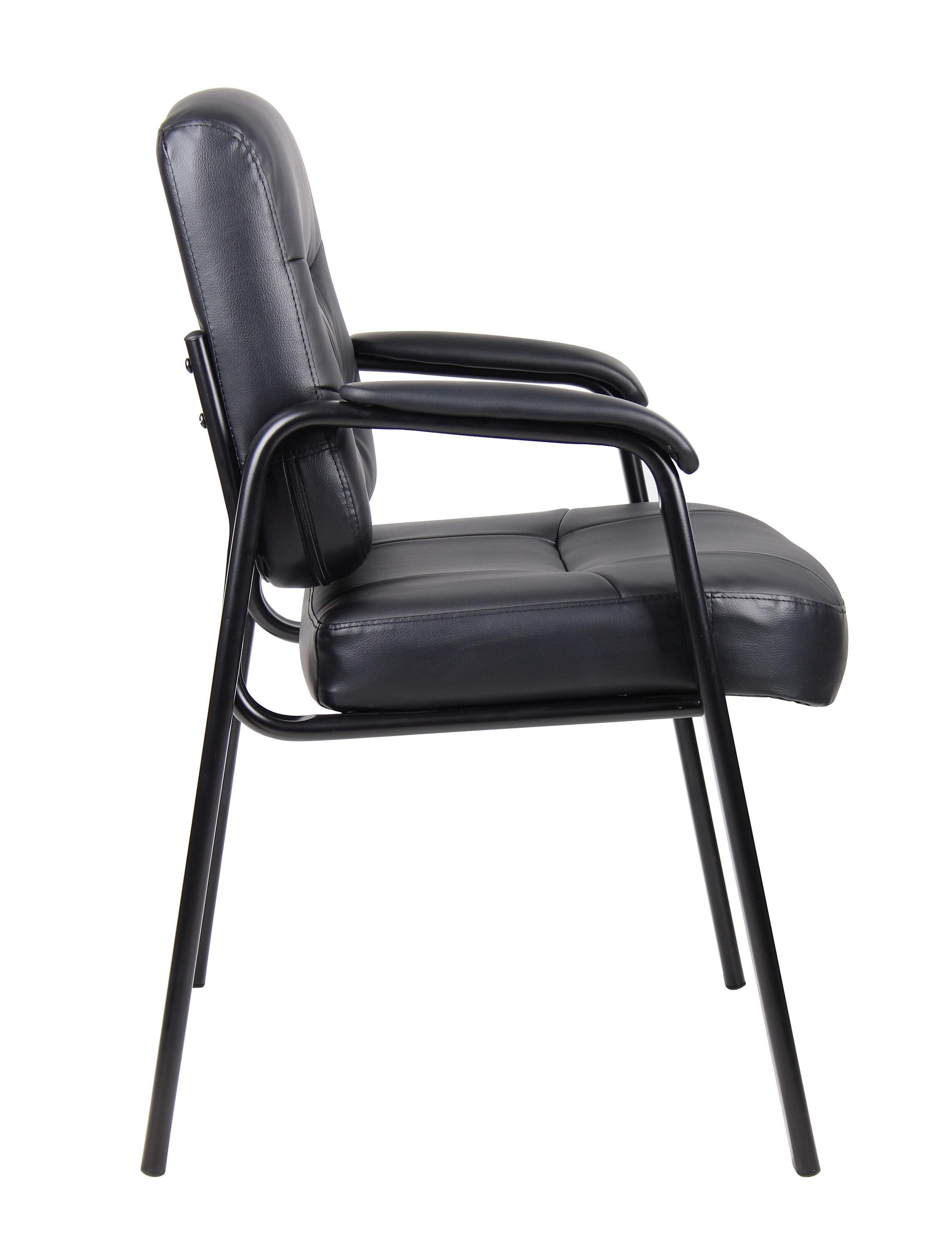 Boss Office Products B7509 Leather Guest Chair with Steel Frame, Black