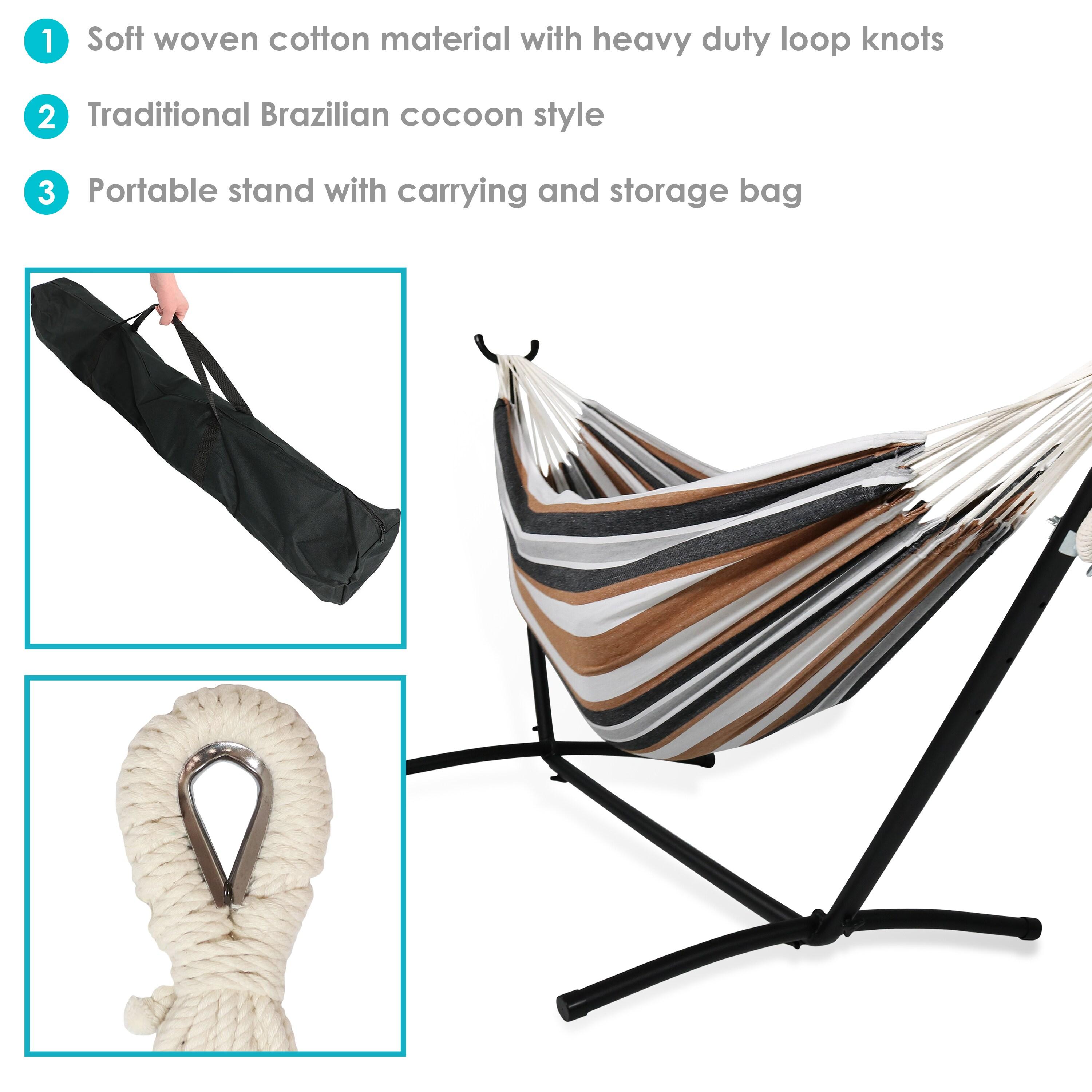 Sunnydaze Large Double Brazilian Hammock with Stand and Carrying Case - 400 lb Weight Capacity - Calming Desert