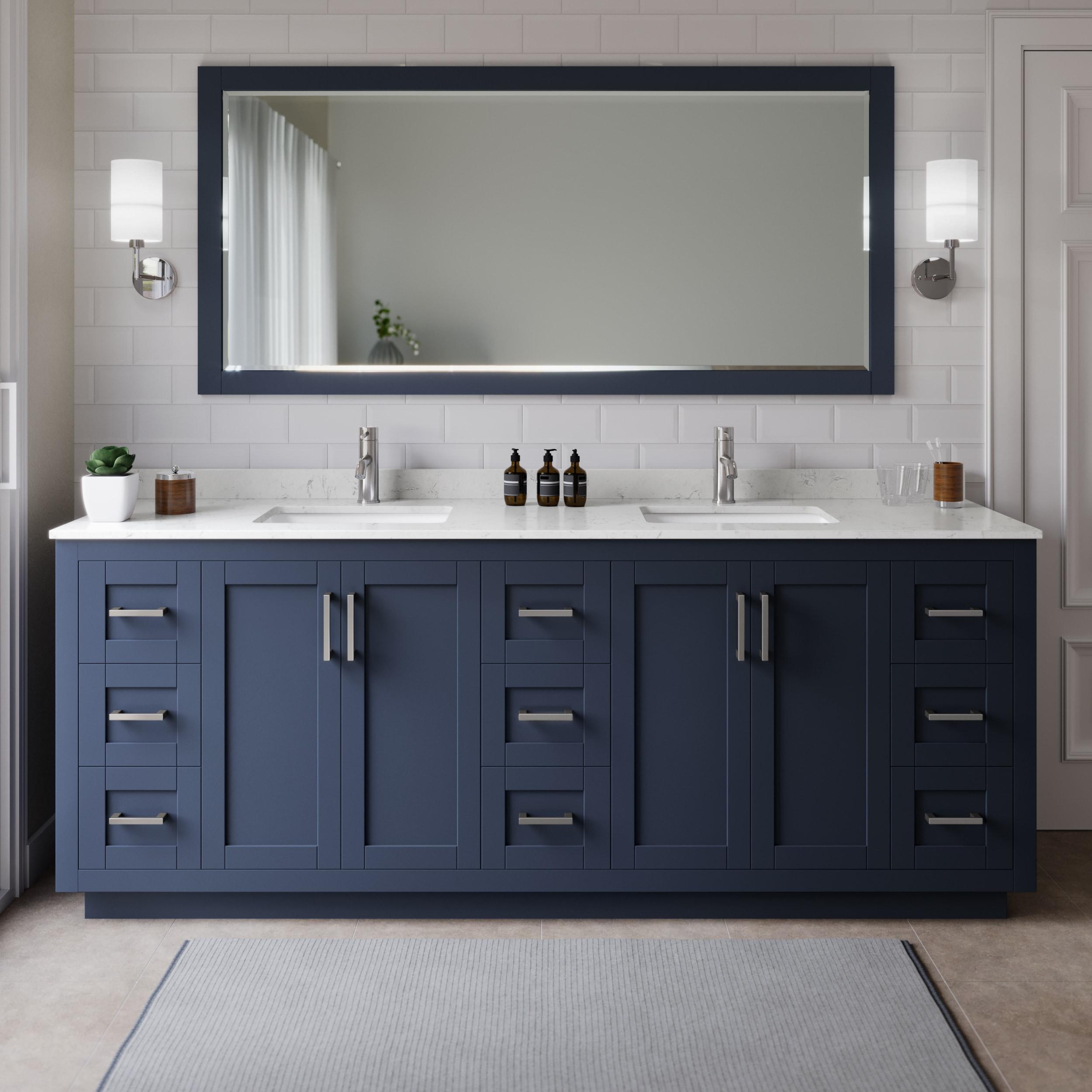 Wyndham Collection Miranda 84" Freestanding Double Bathroom Vanity with Cultured Marble Top
