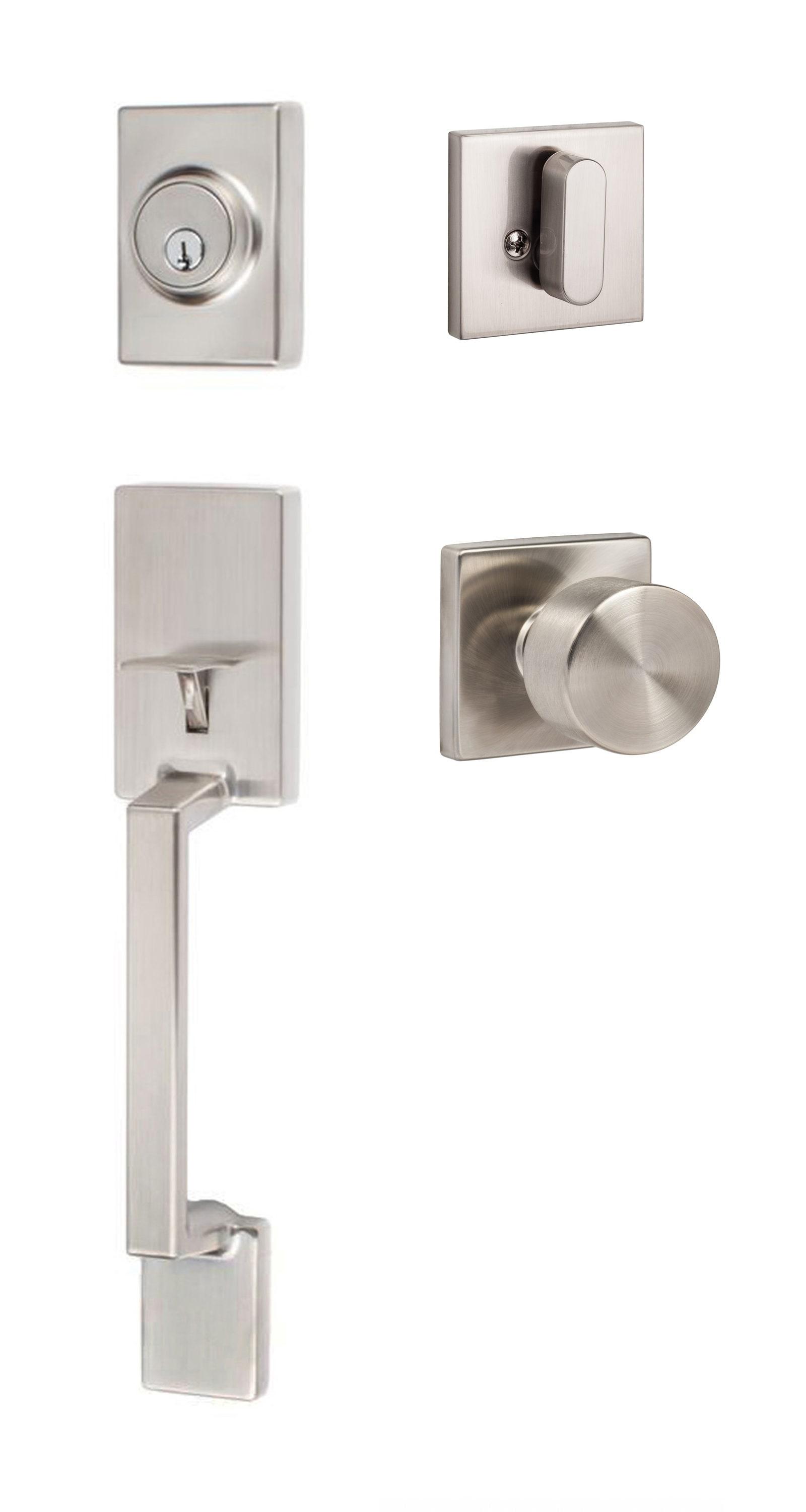 Stockholm Handleset with Single Cylinder Deadbolt and Door Knob and Rosette