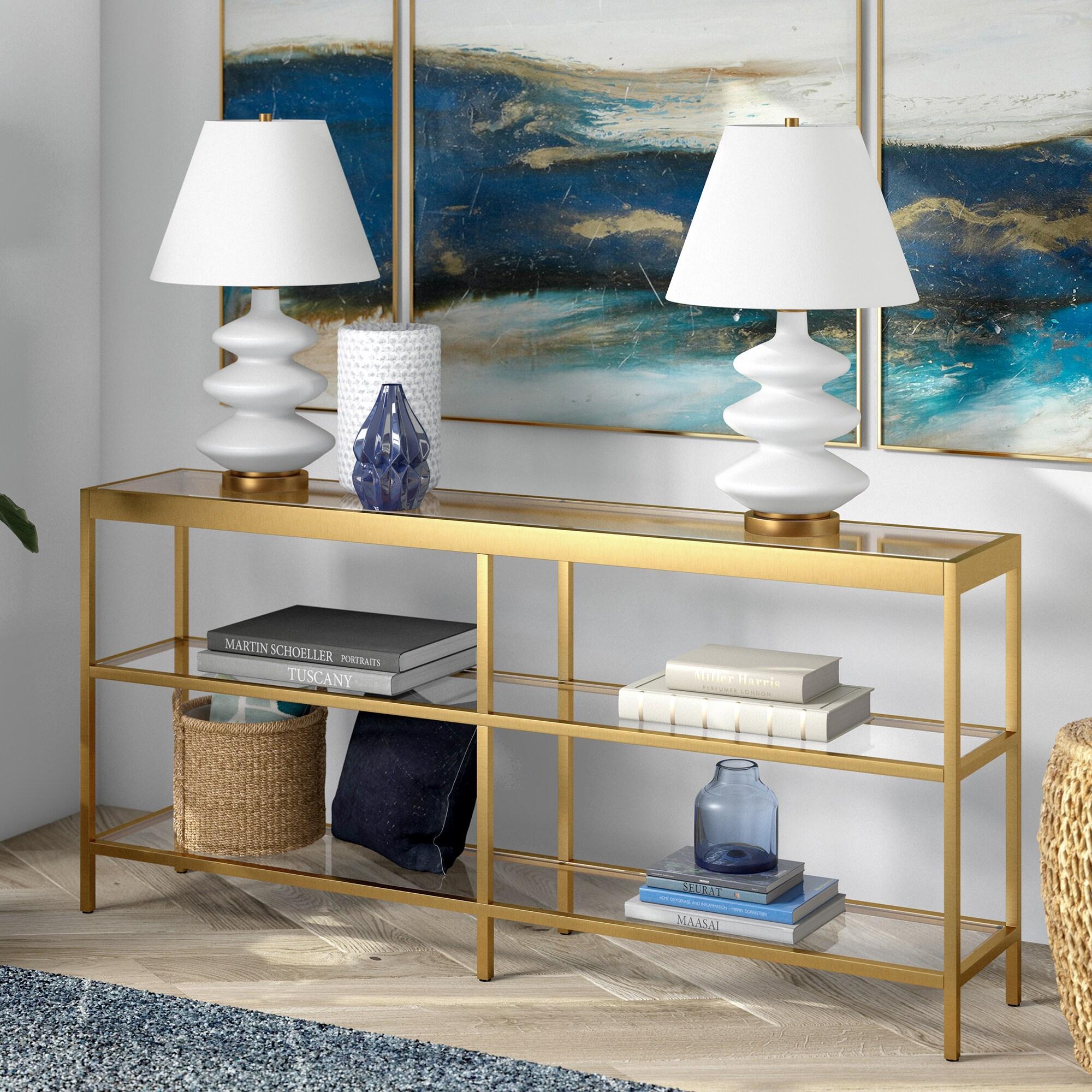 Evelyn&Zoe Alexis 64" Wide Rectangular Console Table, Brass