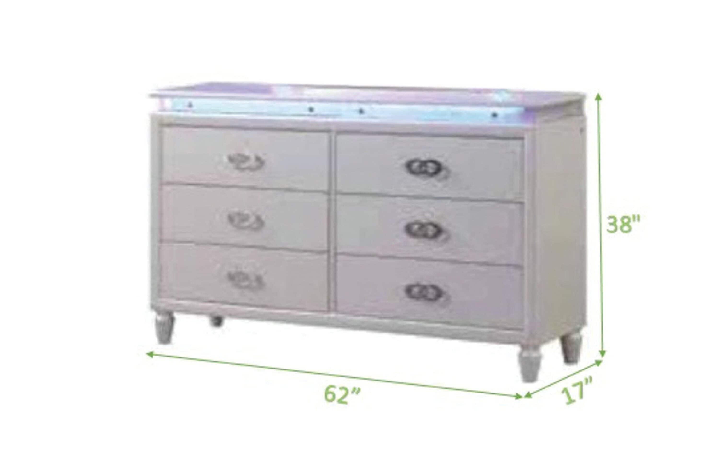 DeeHome Passion Queen 4 Pc LED Bedroom Set Made with Wood in Milky white