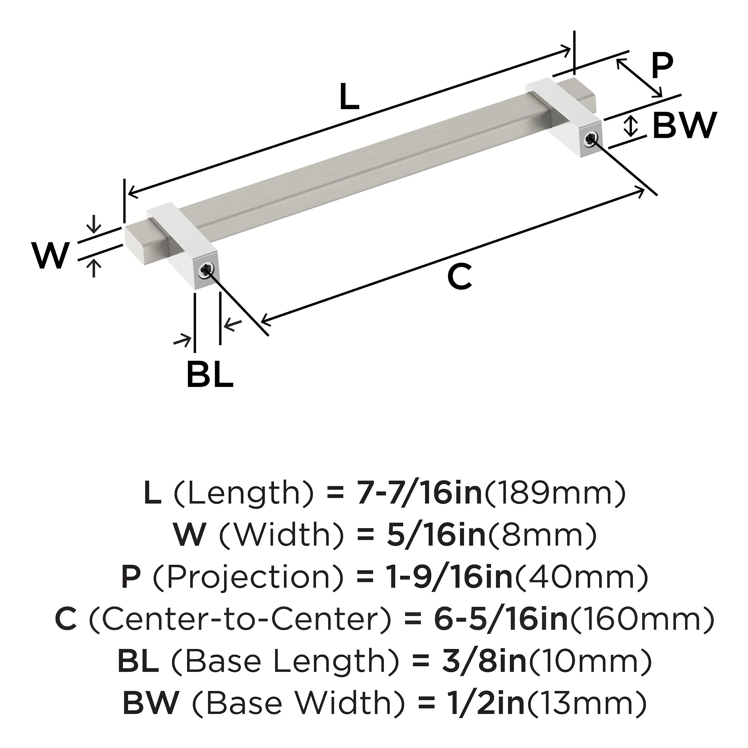 Amerock Mulino 6-5/16 inch (160mm) Center-to-Center Satin Nickel/Polished Chrome Cabinet Pull