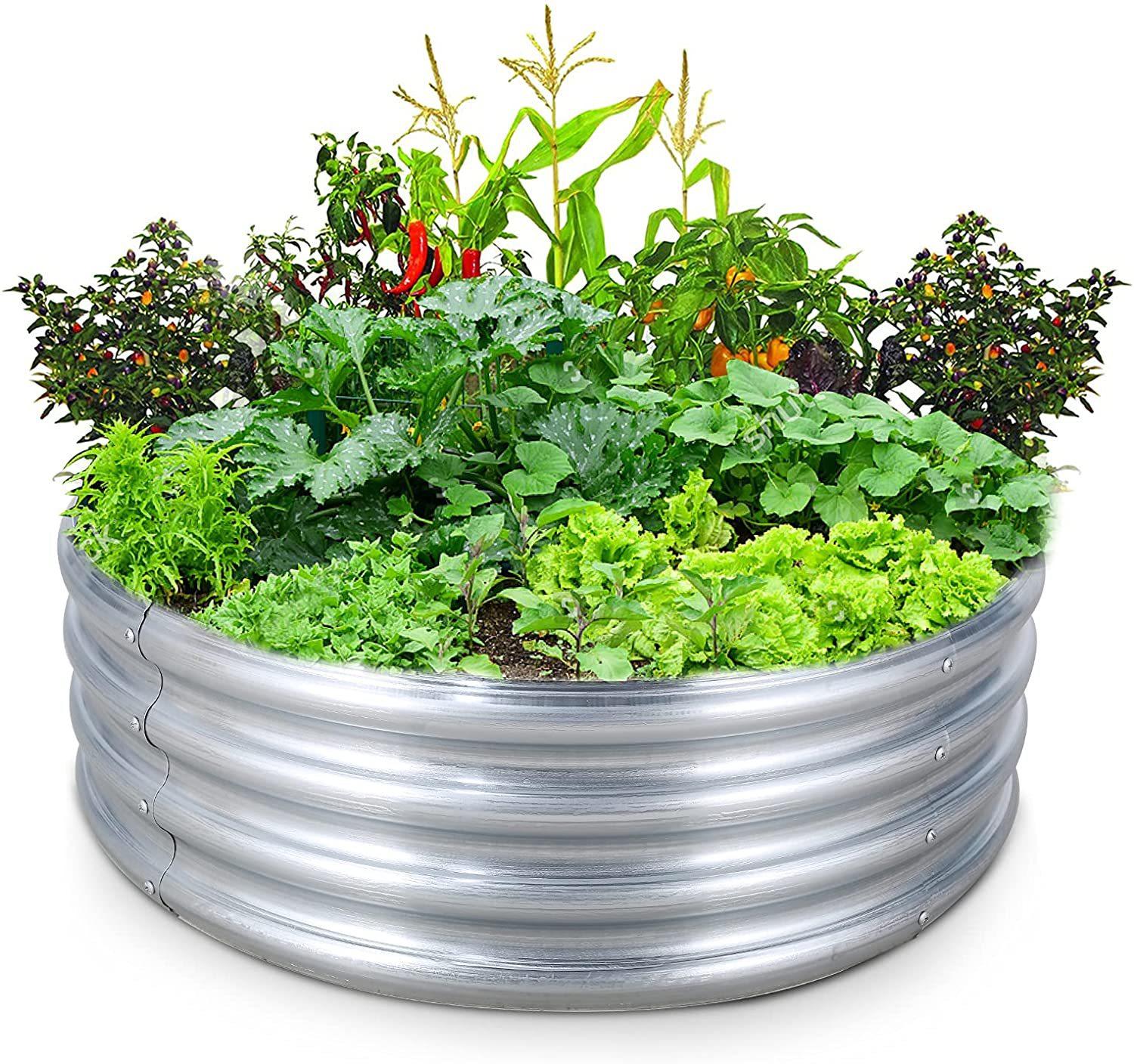 LuxenHome 3ft Round Galvanized Metal Raised Garden Bed Planter Silver