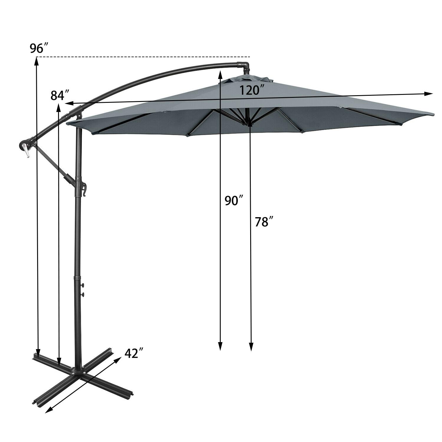 Costway  10 FT Patio Offset Umbrella w/8 Ribs Cross Base Tilt Grey