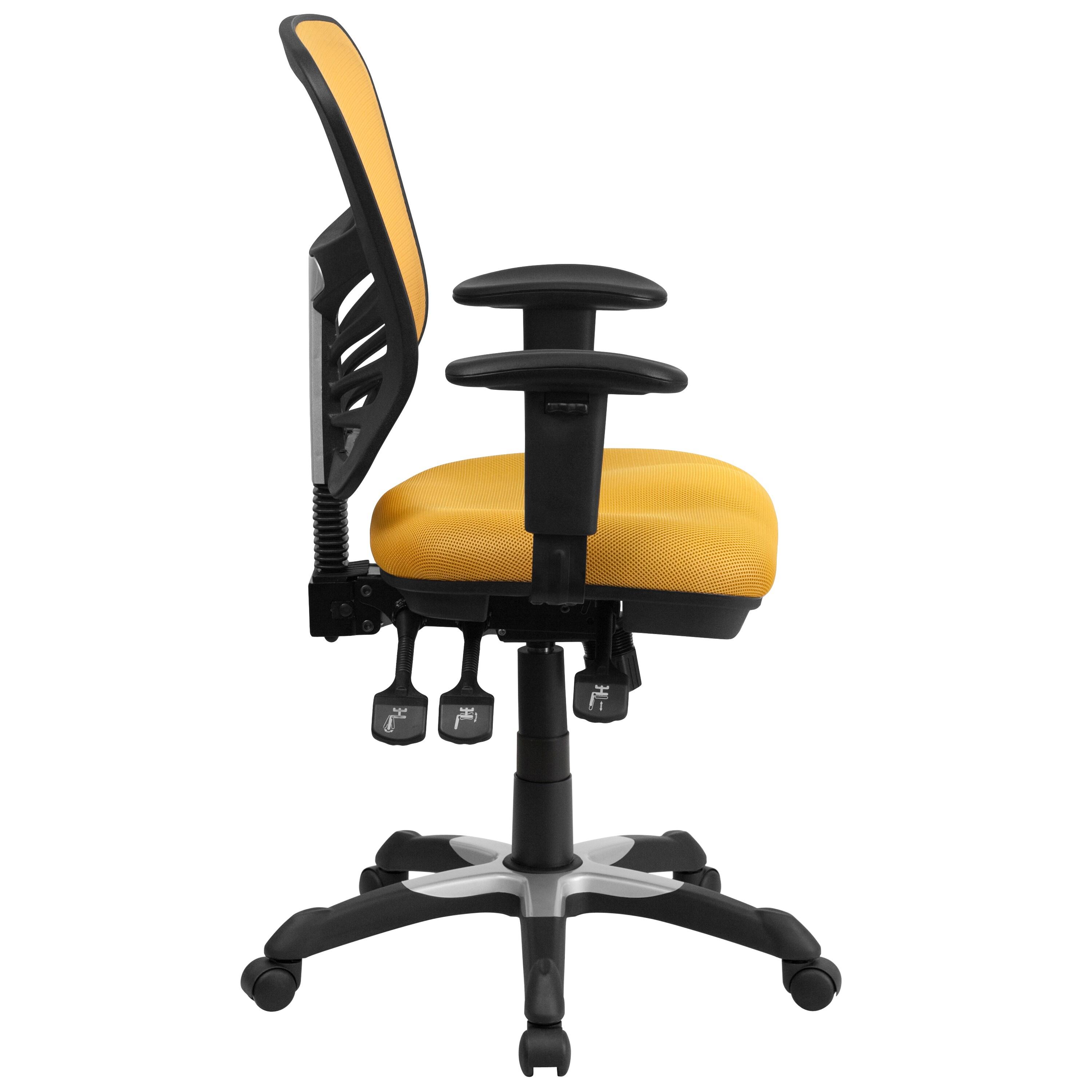 Flash Furniture Nicholas Mid-Back Yellow-Orange Mesh Multifunction Executive Swivel Ergonomic Office Chair with Adjustable Arms