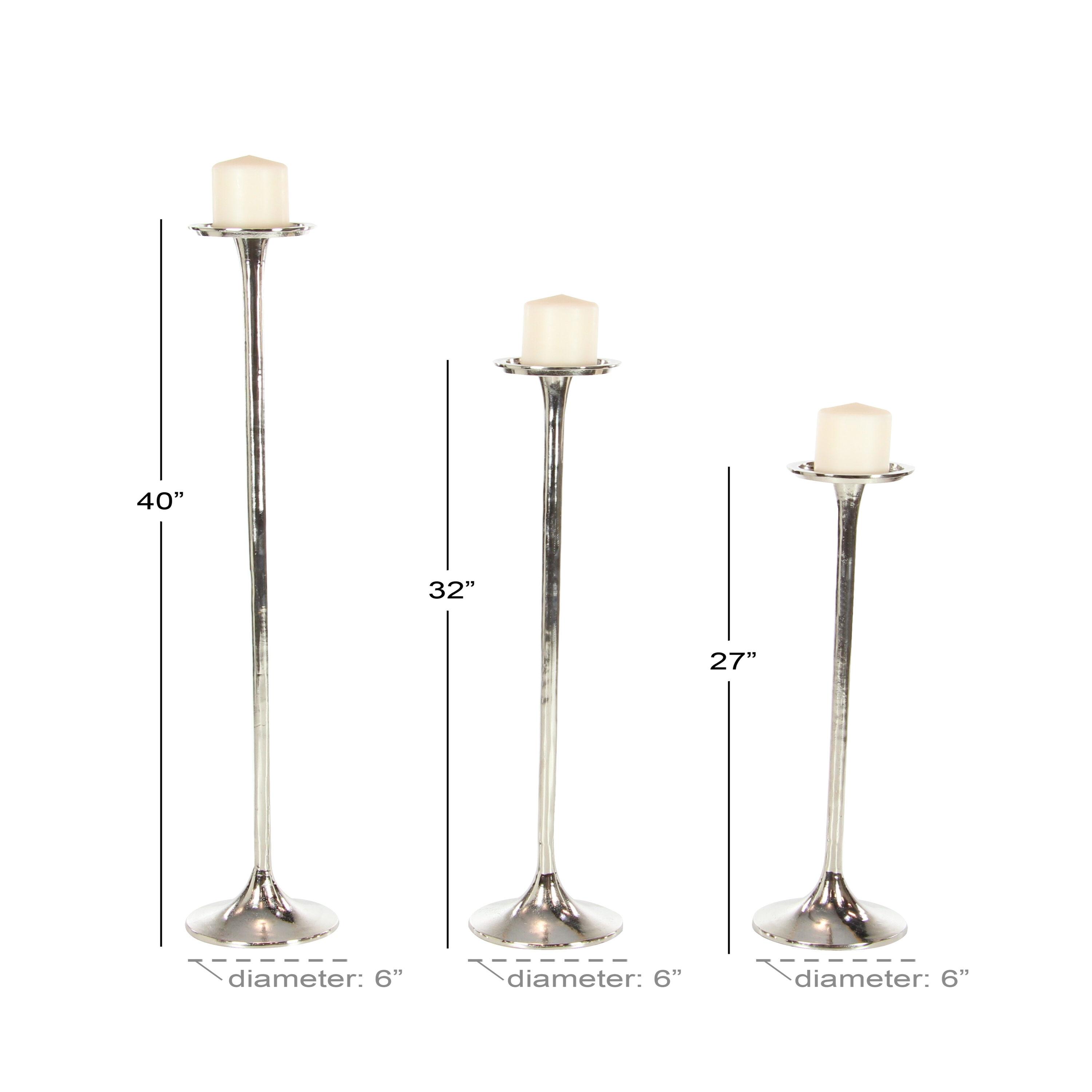 Set of 3 Metallic Aluminum Candle Holders Silver - Olivia & May: Oversized Pillar, Modern Style, Indoor Use