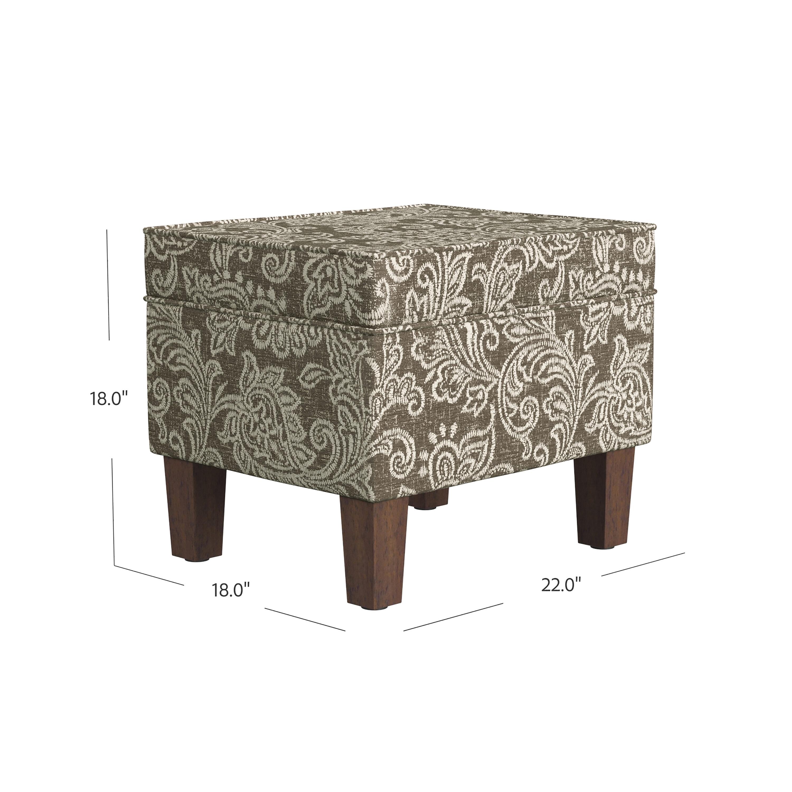 HomePop Medium Storage Ottoman Brown : Upholstered Footstool, Floral Pattern, Hardwood Frame