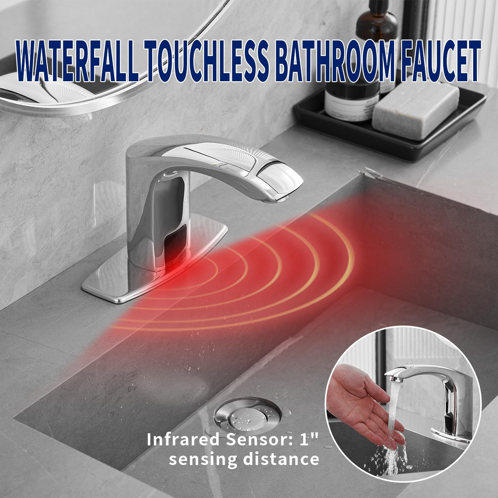 BWE Automatic Sensor Touchless Bathroom Sink Faucet With Deck Plate In Polished Chrome