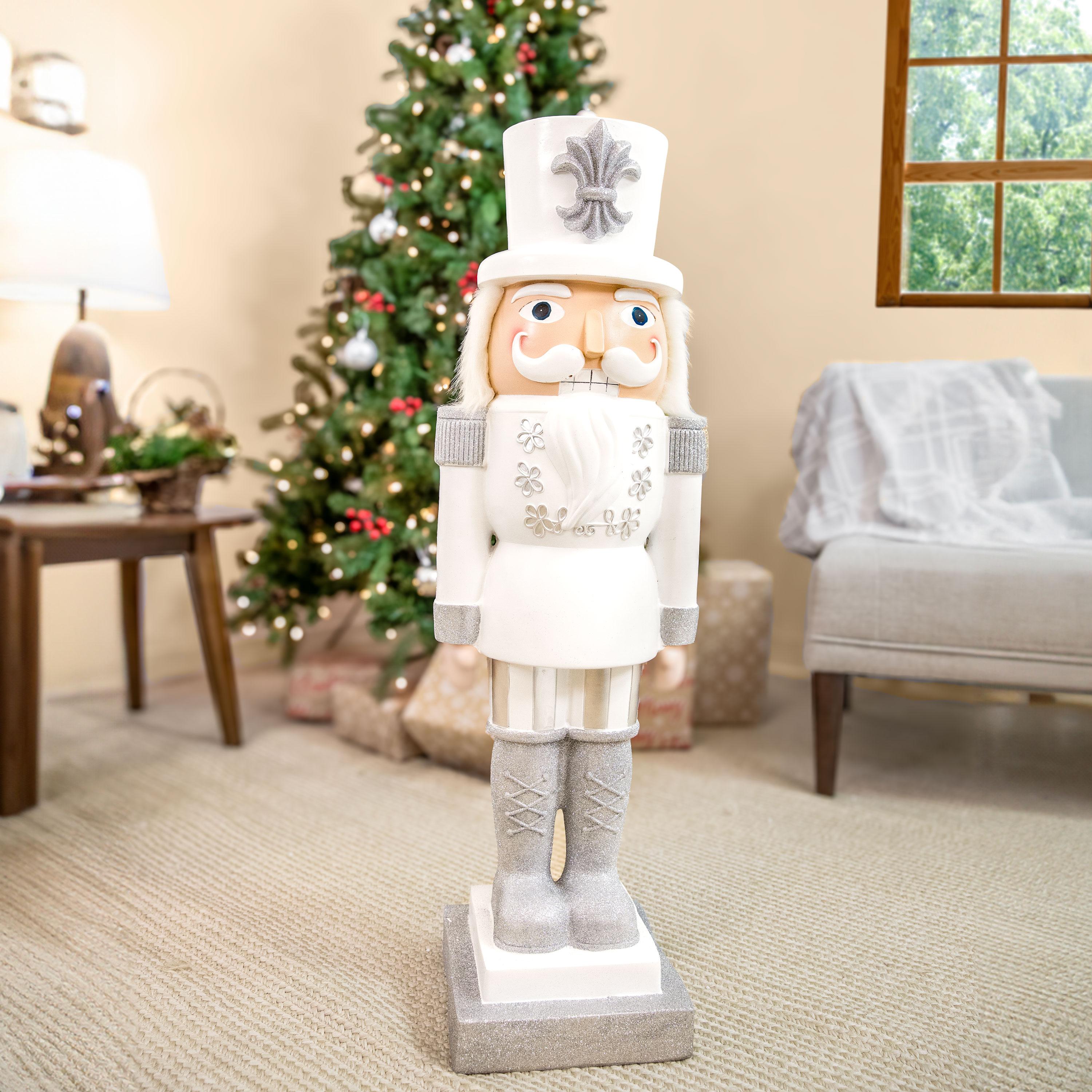 Sunnydaze 37" Sterling the Silver Christmas Nutcracker Statue - 2Pk