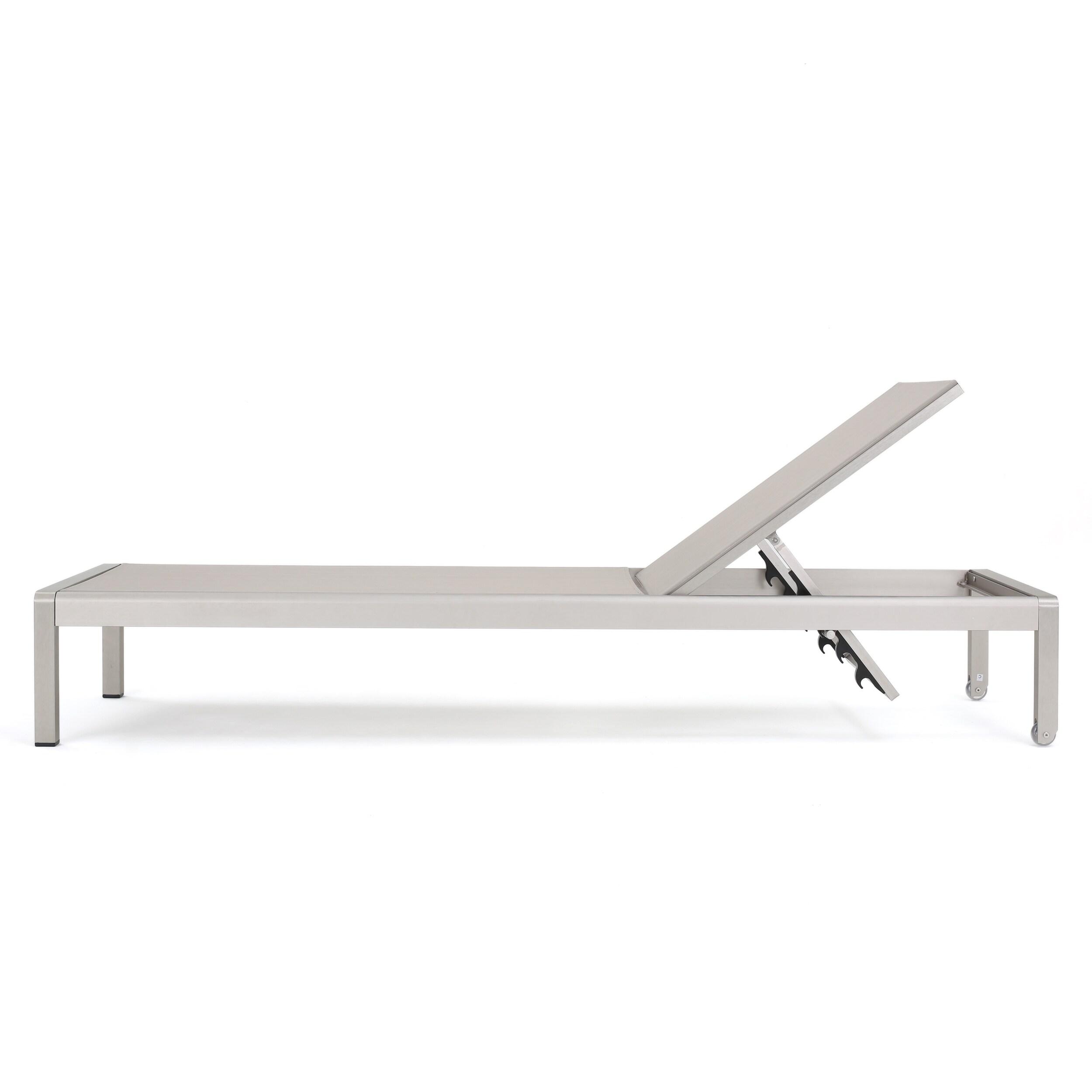 GDFStudio Cape Coral Outdoor Mesh and Aluminum Armless Adjustable Chaise Lounges (Set of 4), Gray/Siver