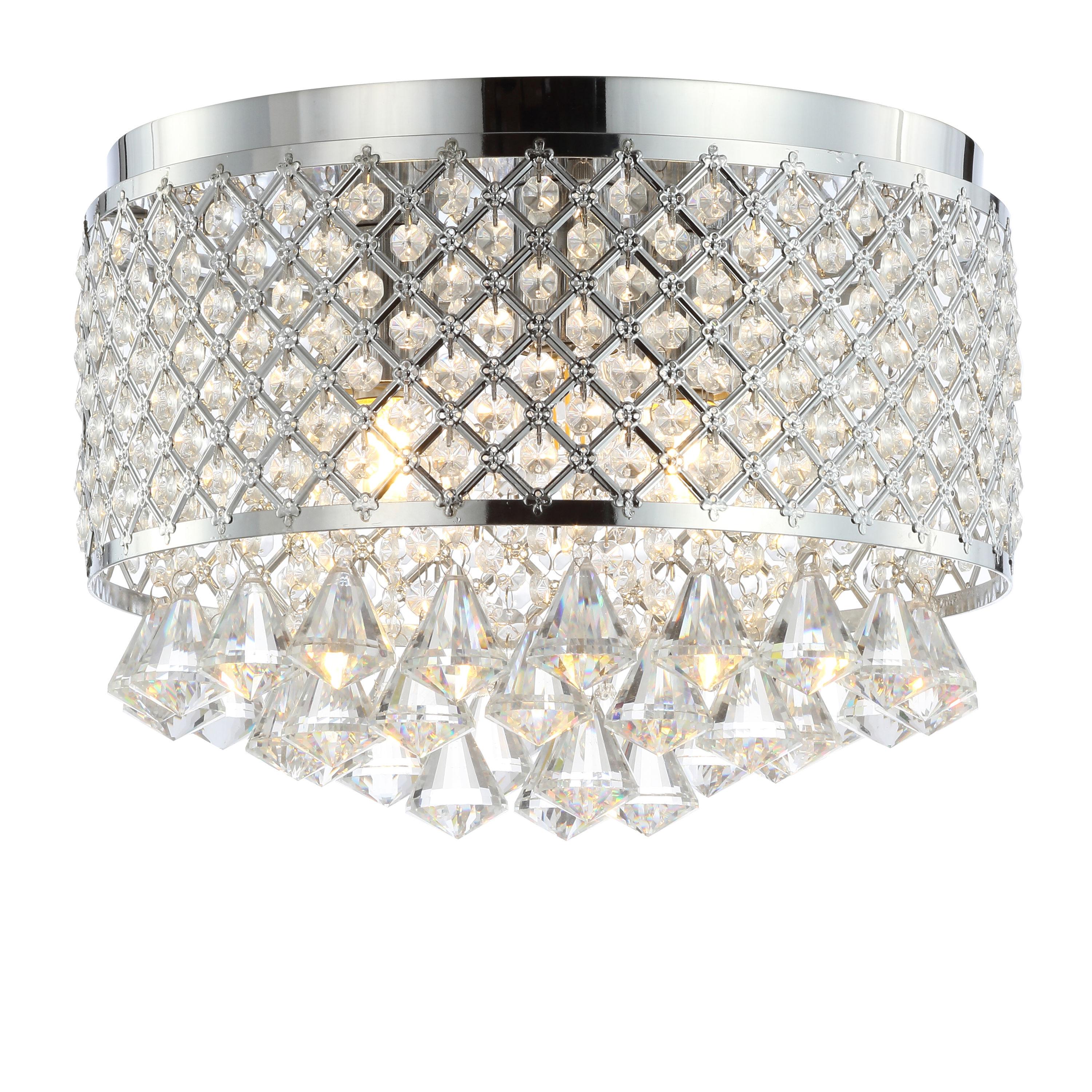 JONATHAN Y Evelyn 14.7" 3-Light Crystal Drops/Metal LED Flush Mount, Chrome