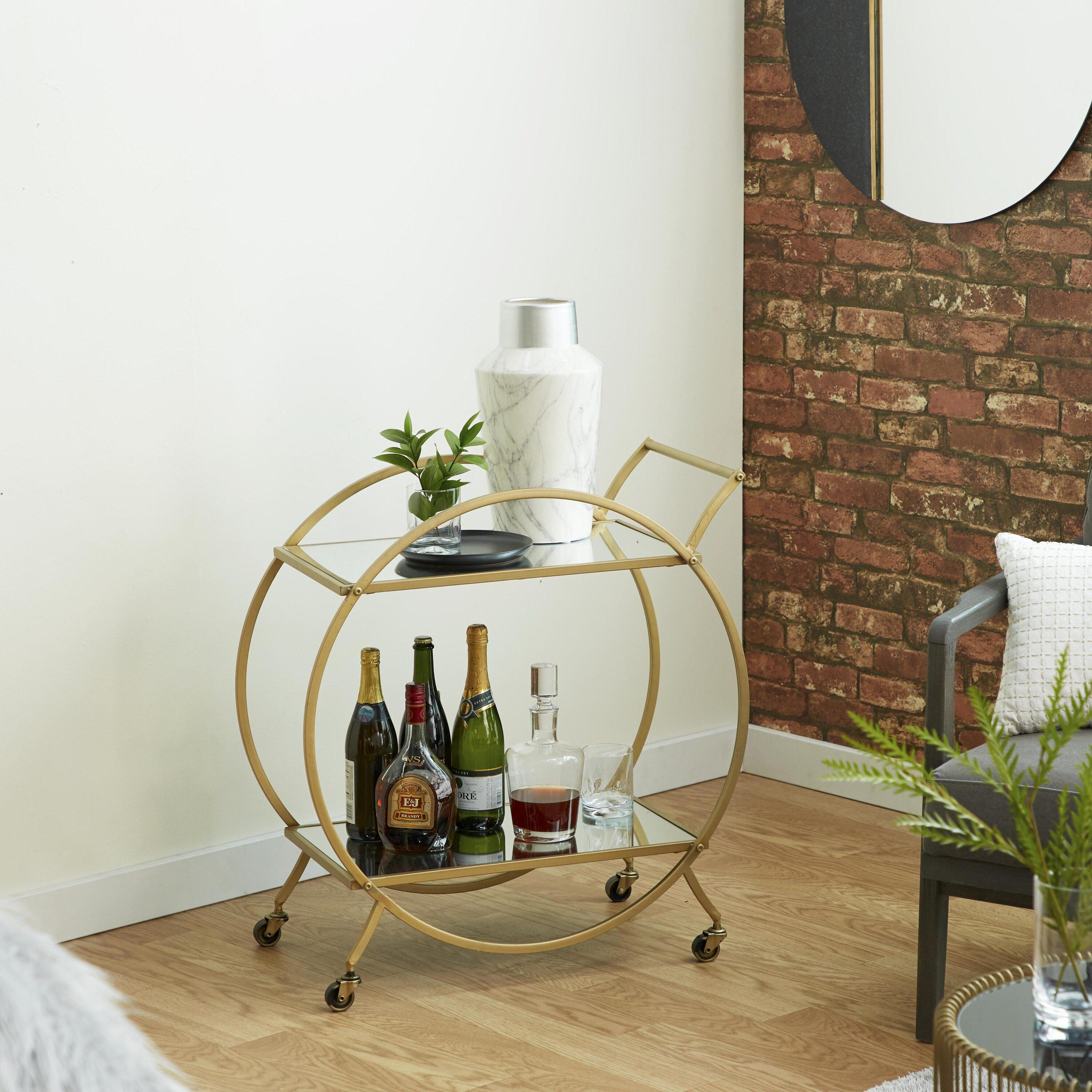 Contemporary Metal and Mirror Round Cart Gold - Olivia & May