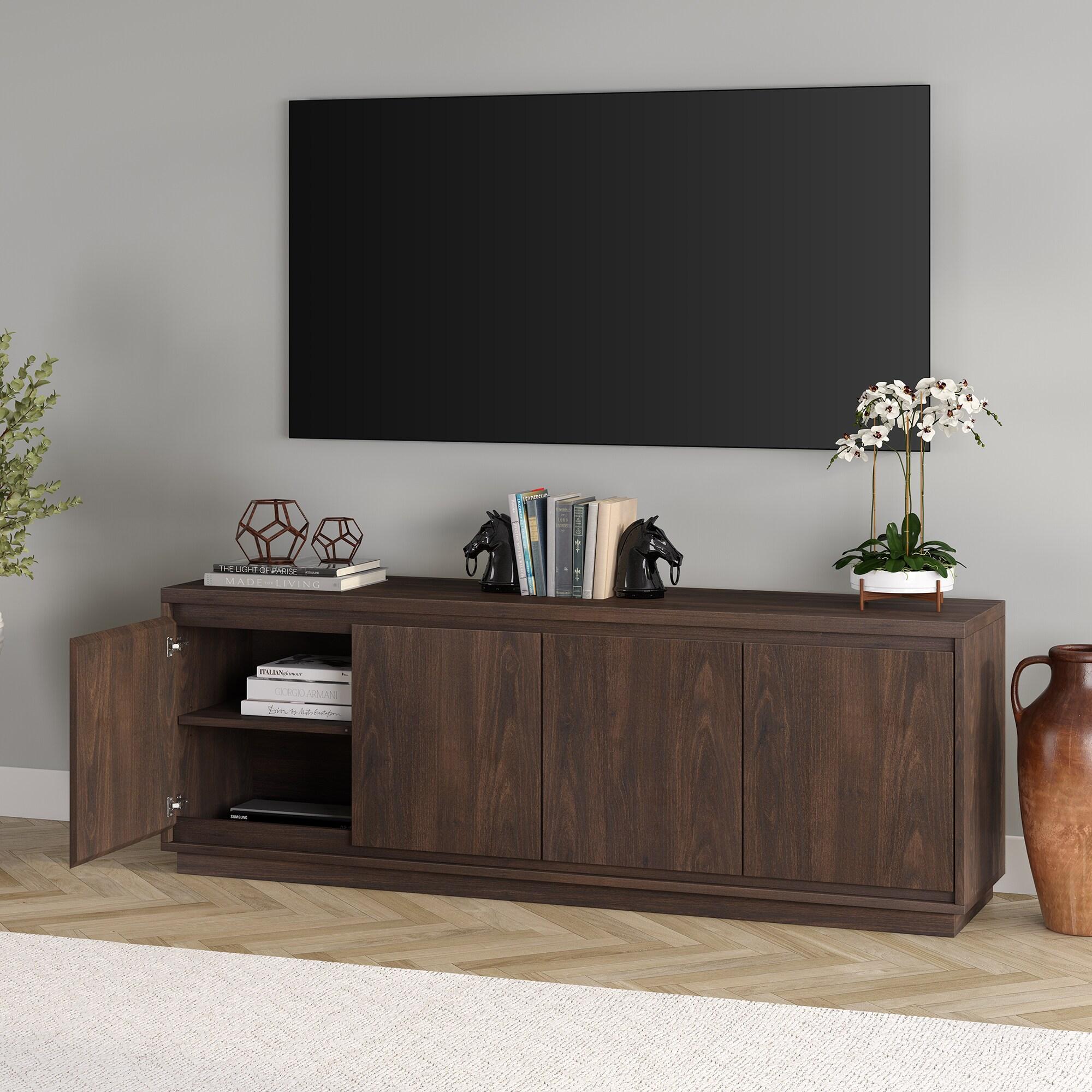 Evelyn&Zoe Presque Rectangular TV Stand for TV's up to 75", Alder Brown