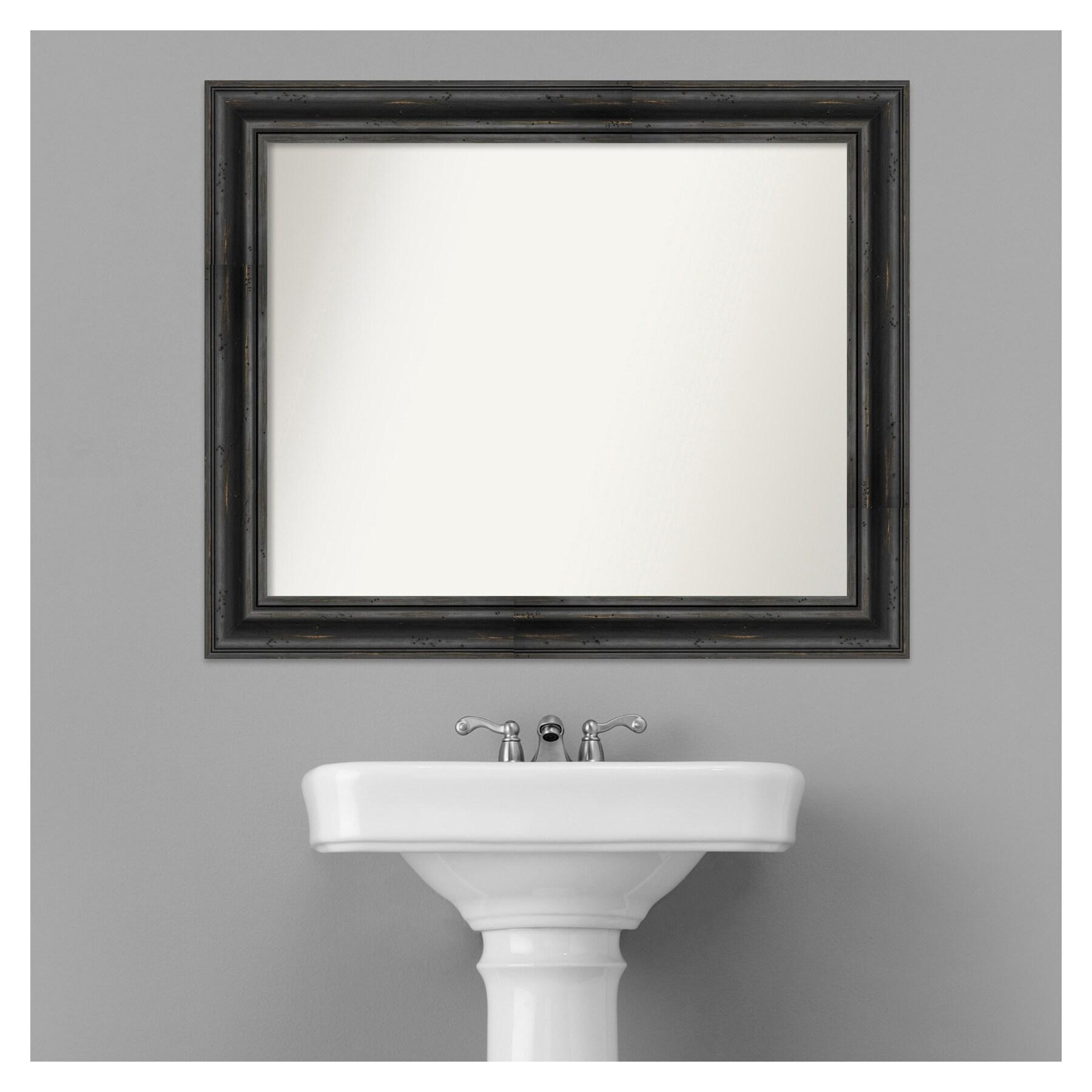 Amanti Art Rustic Pine Black Non-Beveled Wood Bathroom Wall Mirror 27.5 x 33.5 in.