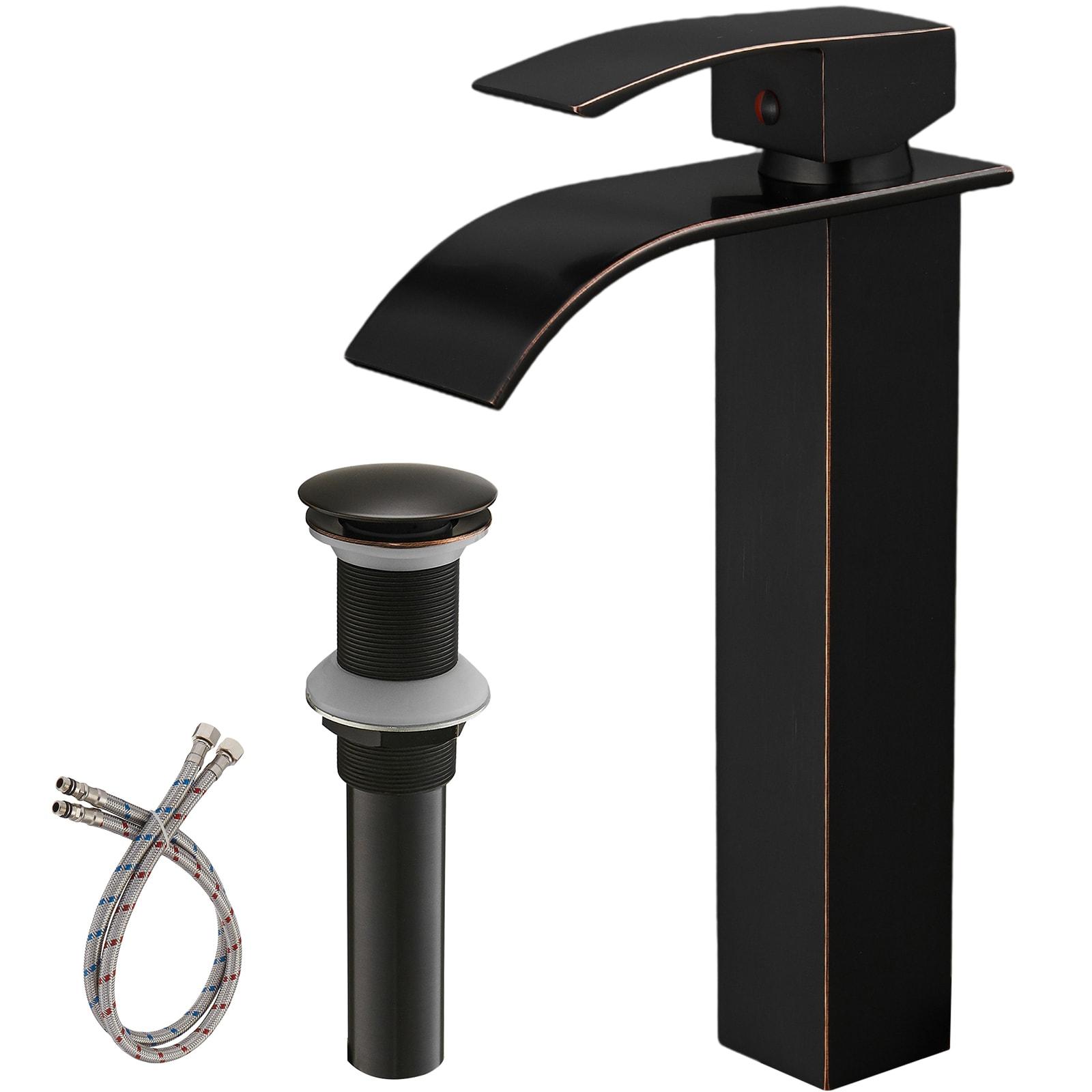 BWE Waterfall Single Hole Single Handle Bathroom Vessel Sink Faucet With Pop-up Drain Assembly