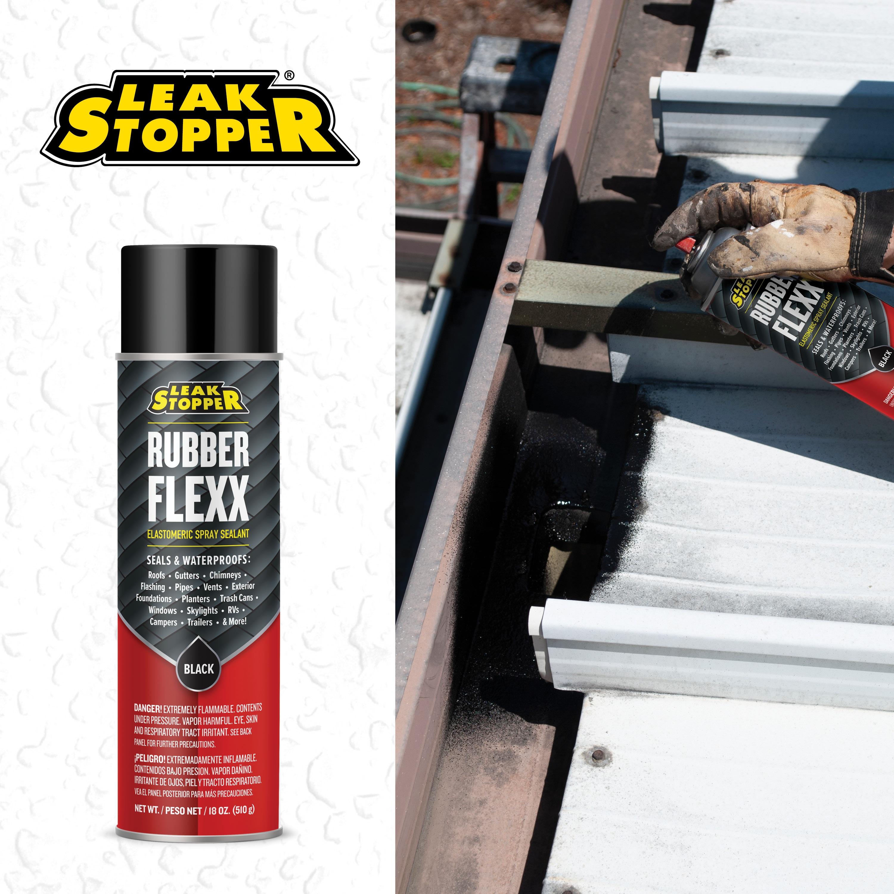 Leak Stopper Rubber Flexx - 15oz Waterproof Repair & Sealant Spray, Black, 1 Pack